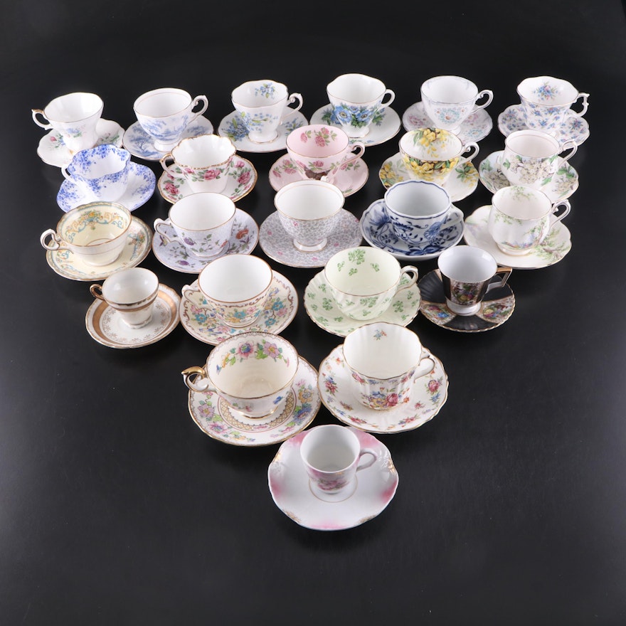 Tuscan, Royal Albert, Shelley Ceramic Teacups and Saucers with More