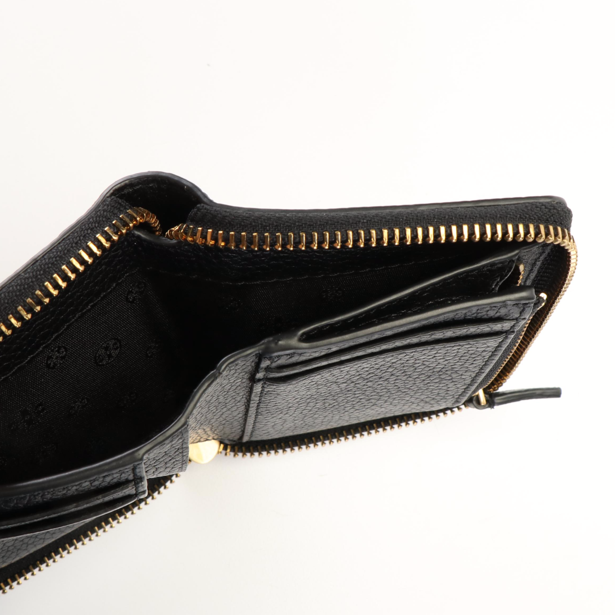 Tory Burch  Britten Black Pebbled Leather Zippered Wallet