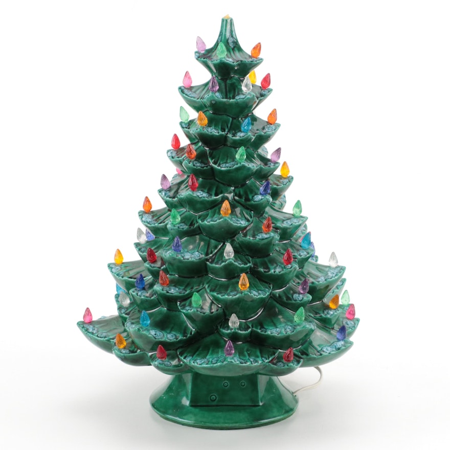 Illuminated Ceramic Christmas Tree with Base