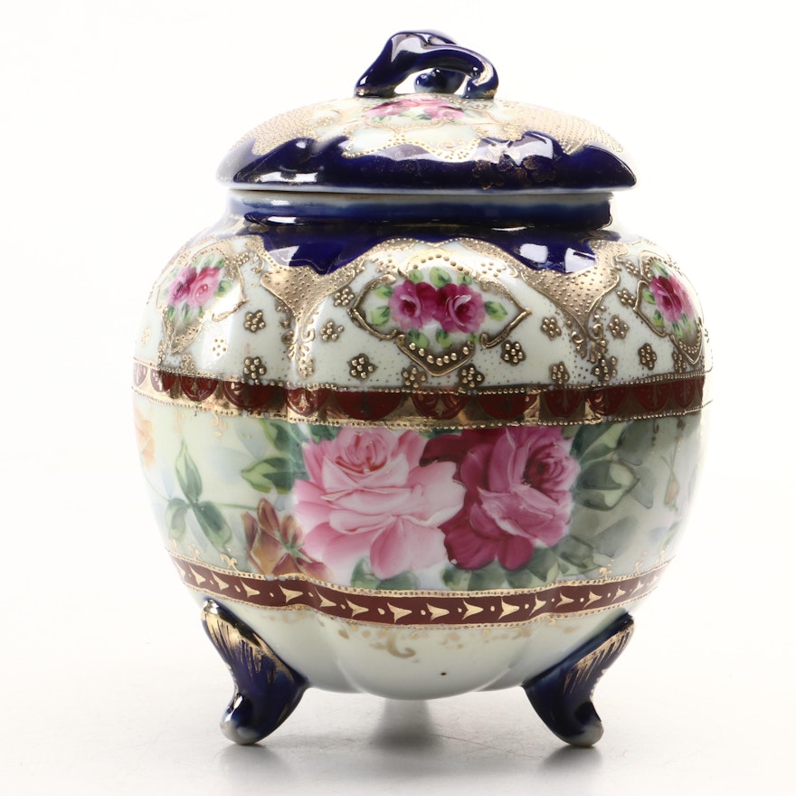 Japanese Hand-Painted and Gilt Moriage Porcelain Lidded Box