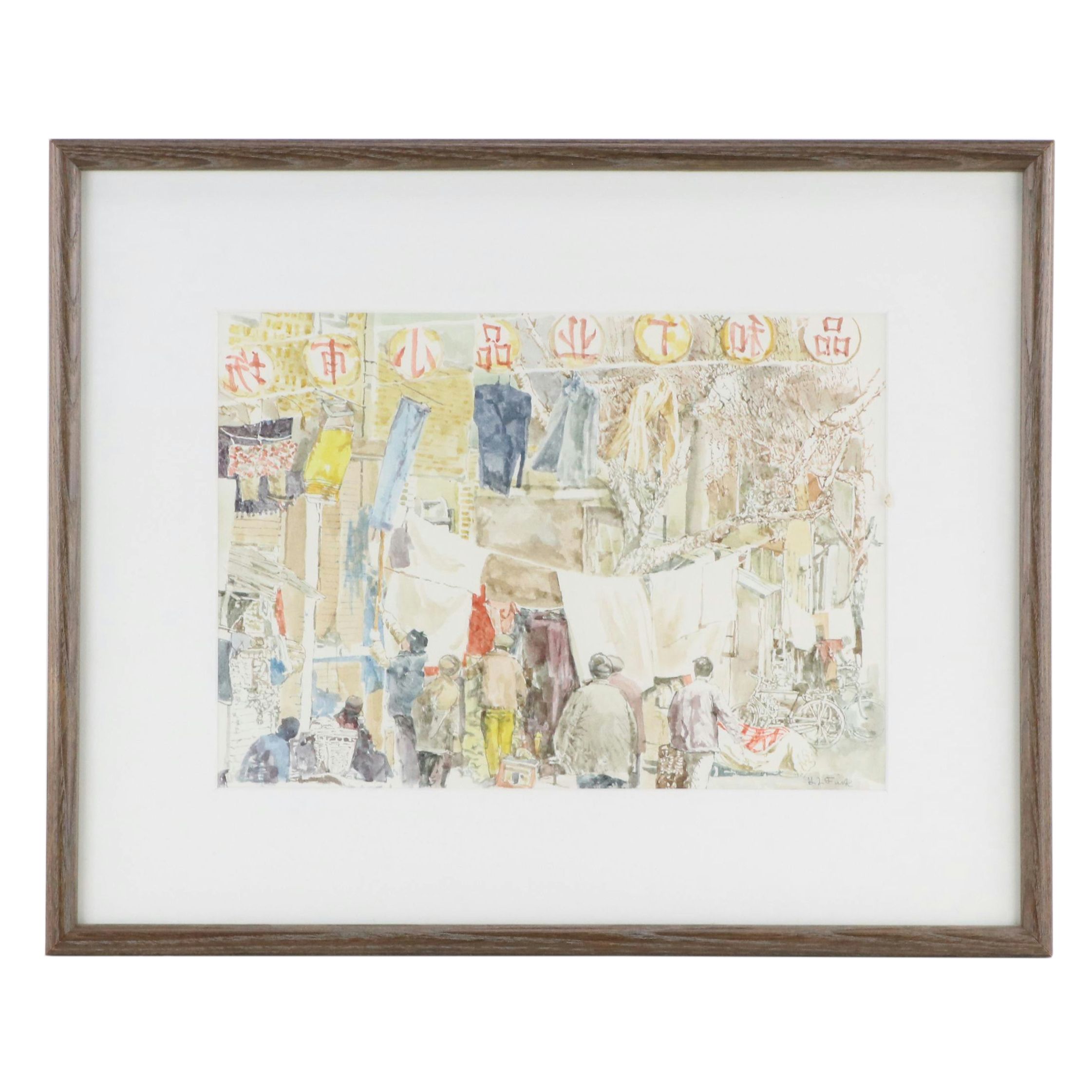 Cityscape Watercolor Painting of Street Scene