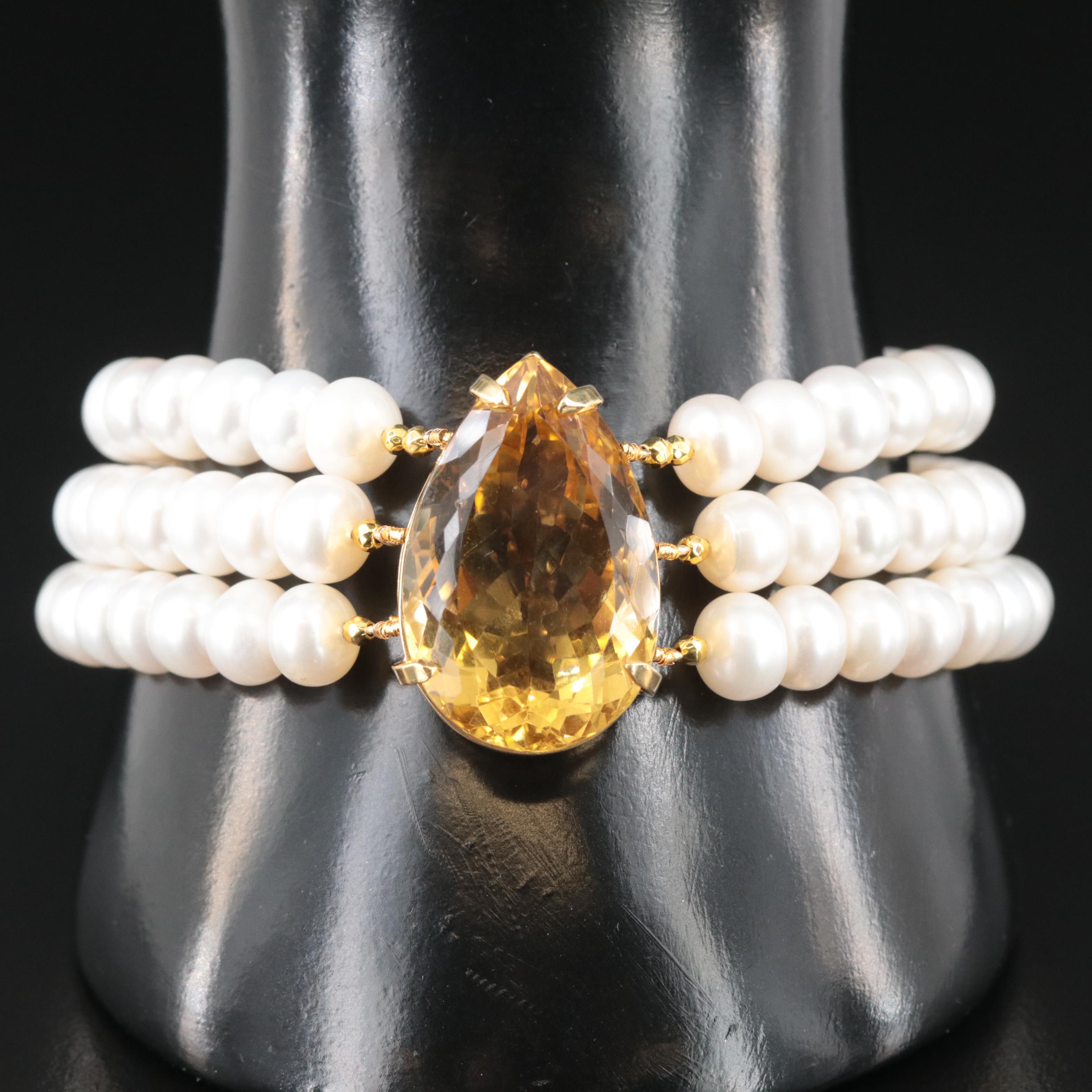Sterling Citrine and Pearl Bracelet