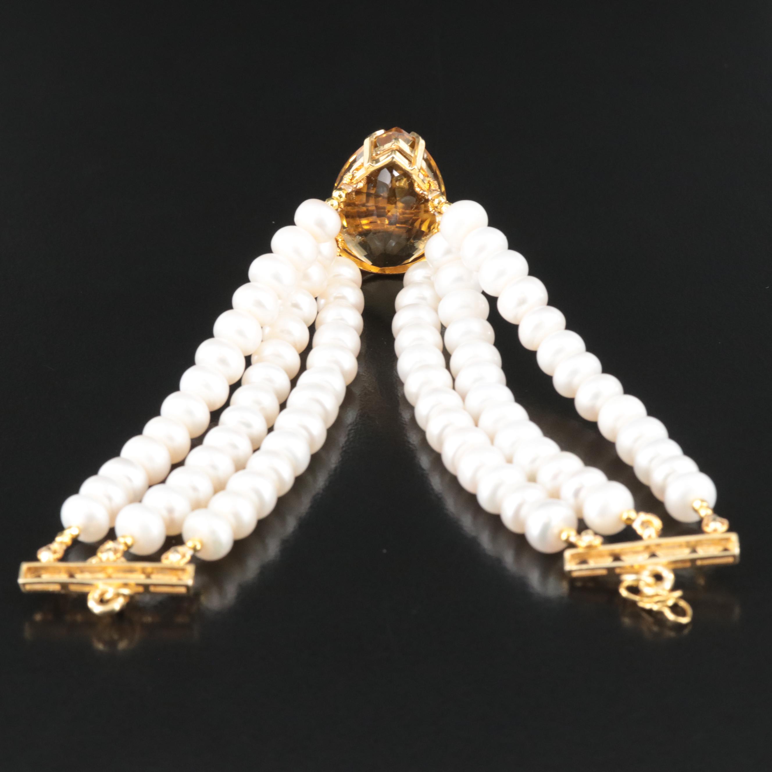 Sterling Citrine and Pearl Bracelet