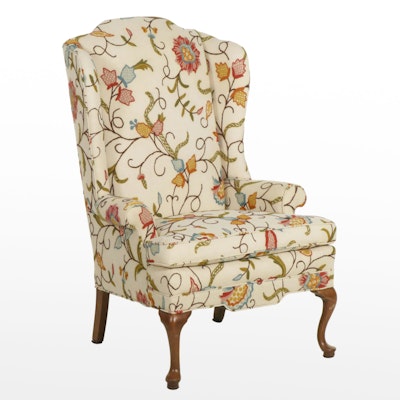 Conover Chair Company Queen Anne Style Crewel-Embroidered Wingback Chair