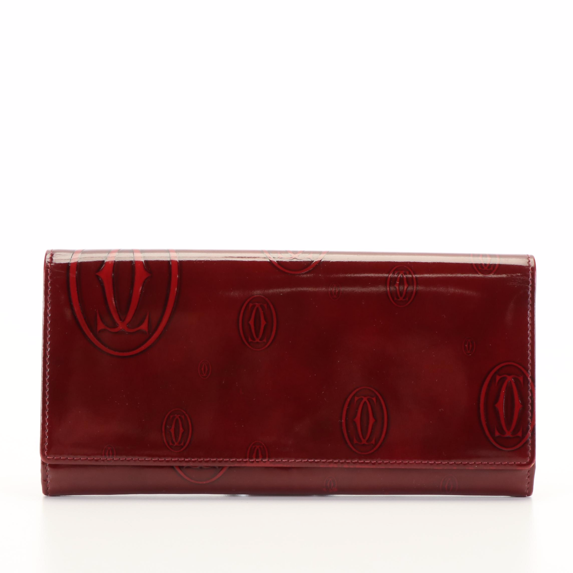 Cartier Happy Birthday Burgundy Patent Leather Long Wallet