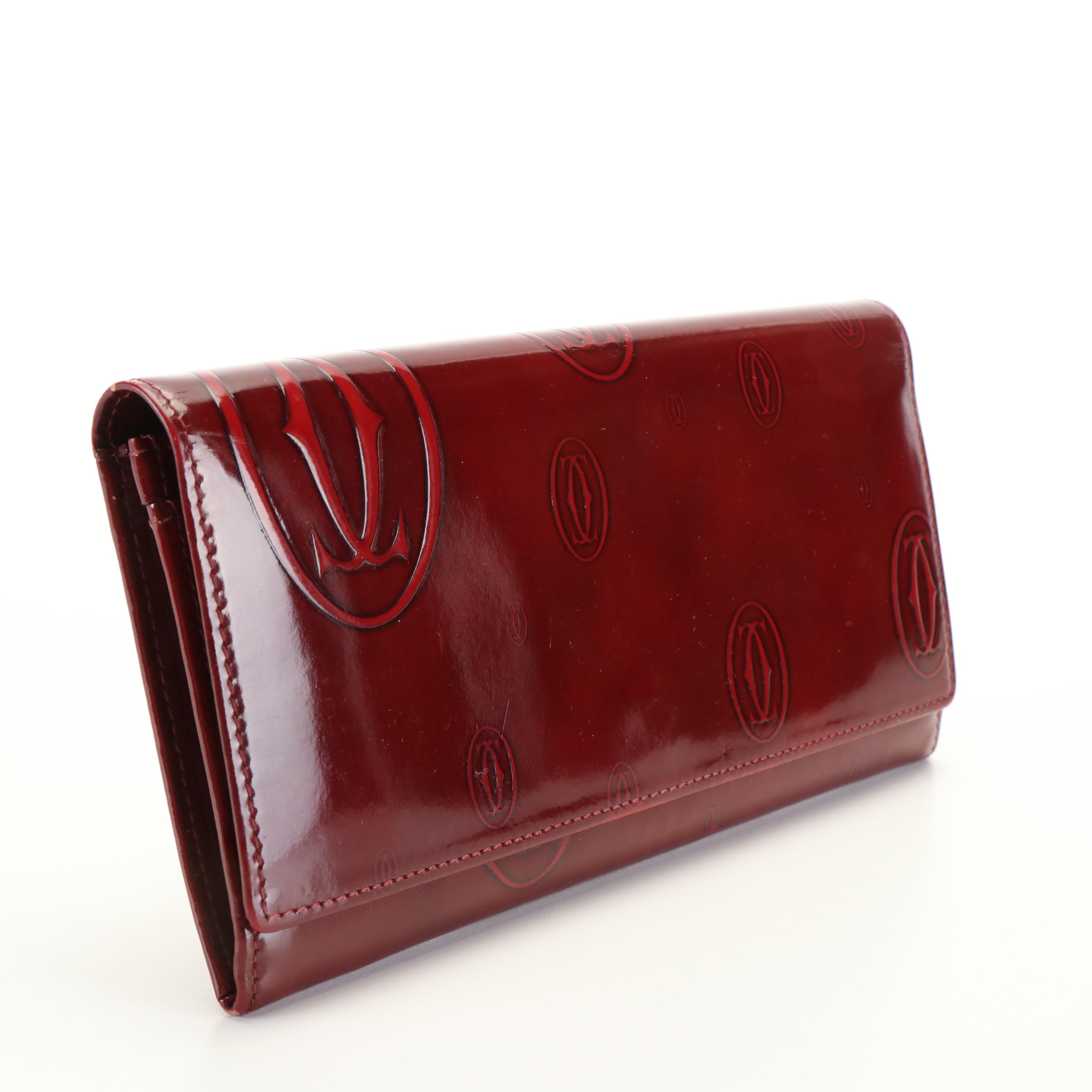 Cartier Happy Birthday Burgundy Patent Leather Long Wallet