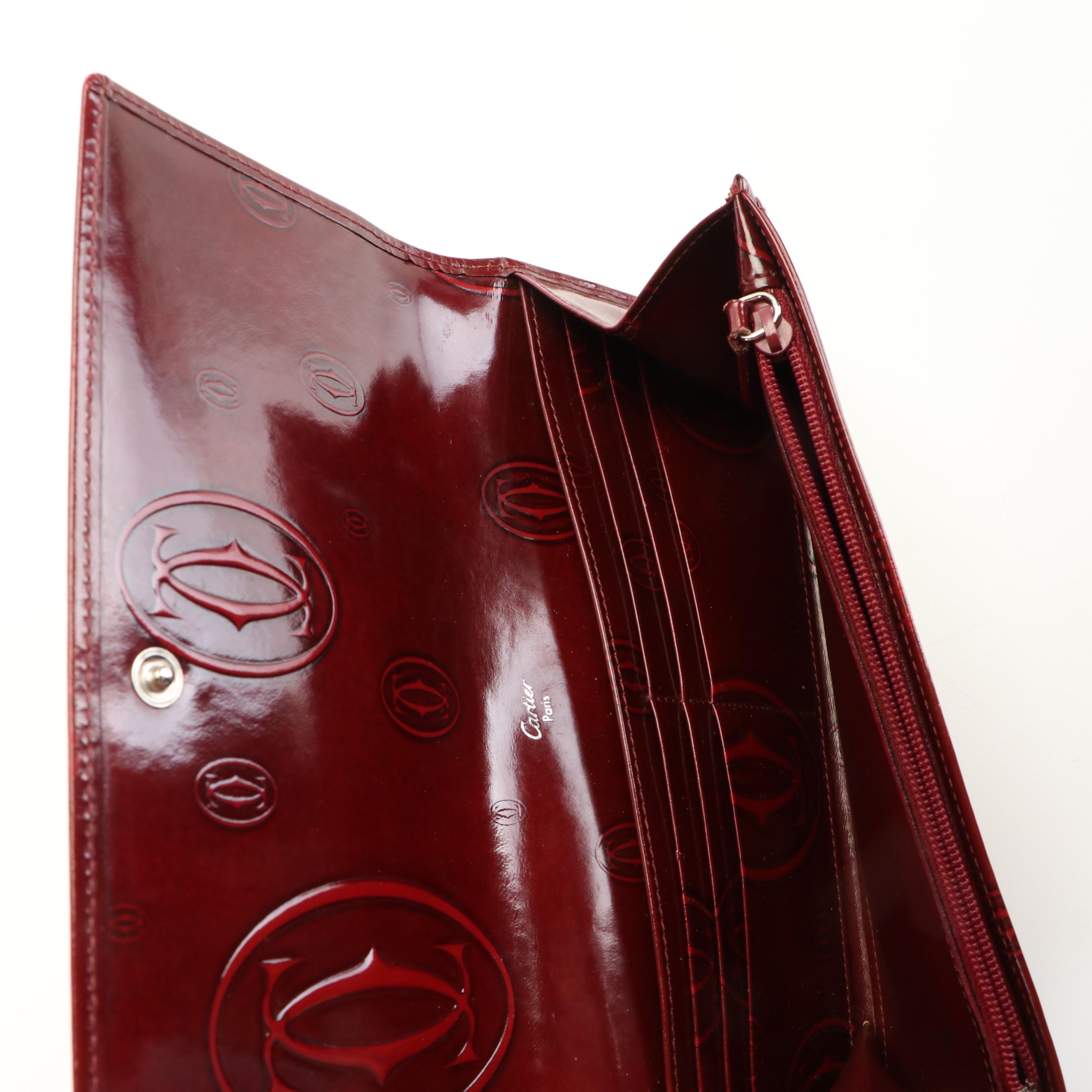 Cartier Happy Birthday Burgundy Patent Leather Long Wallet