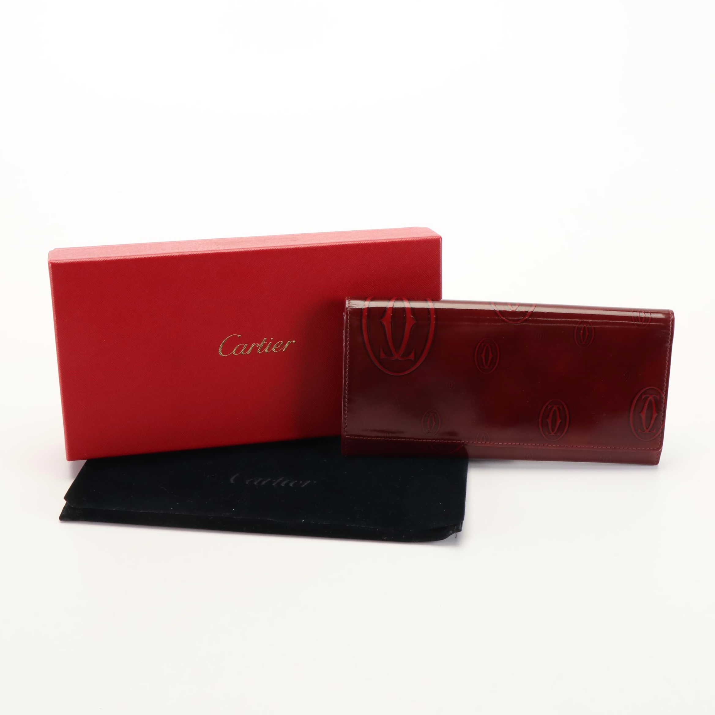 Cartier Happy Birthday Burgundy Patent Leather Long Wallet