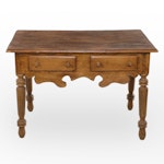 English Georgian Style Pine Two-Drawer Table with Carved Skirt, 19th Century