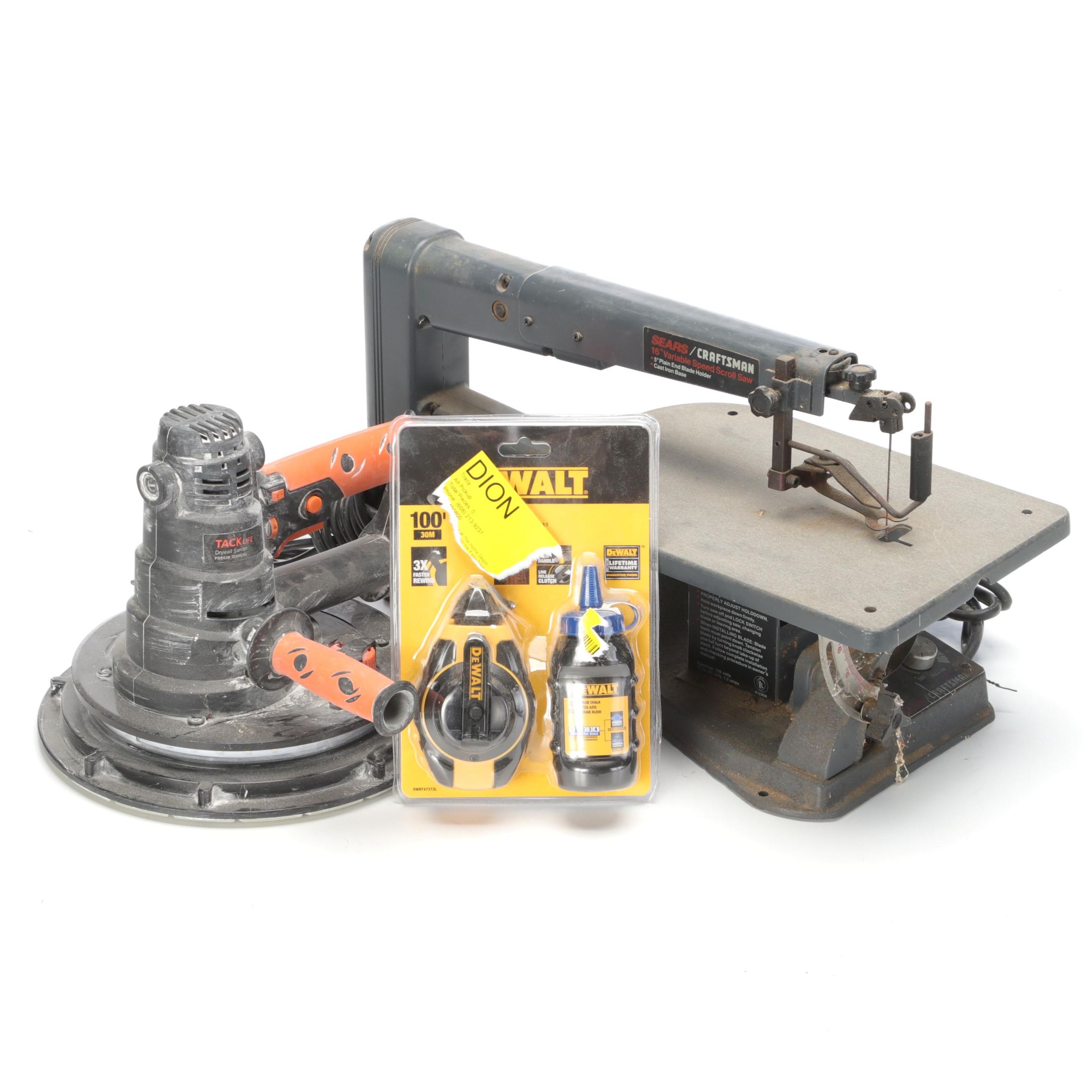 Sears Craftsman Scroll Saw with Tacklife Drywall Sander, DeWalt Chalk & Reel
