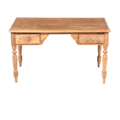 American Primitive / Victorian Oak Two-Drawer Work Table, Mid-19th Century