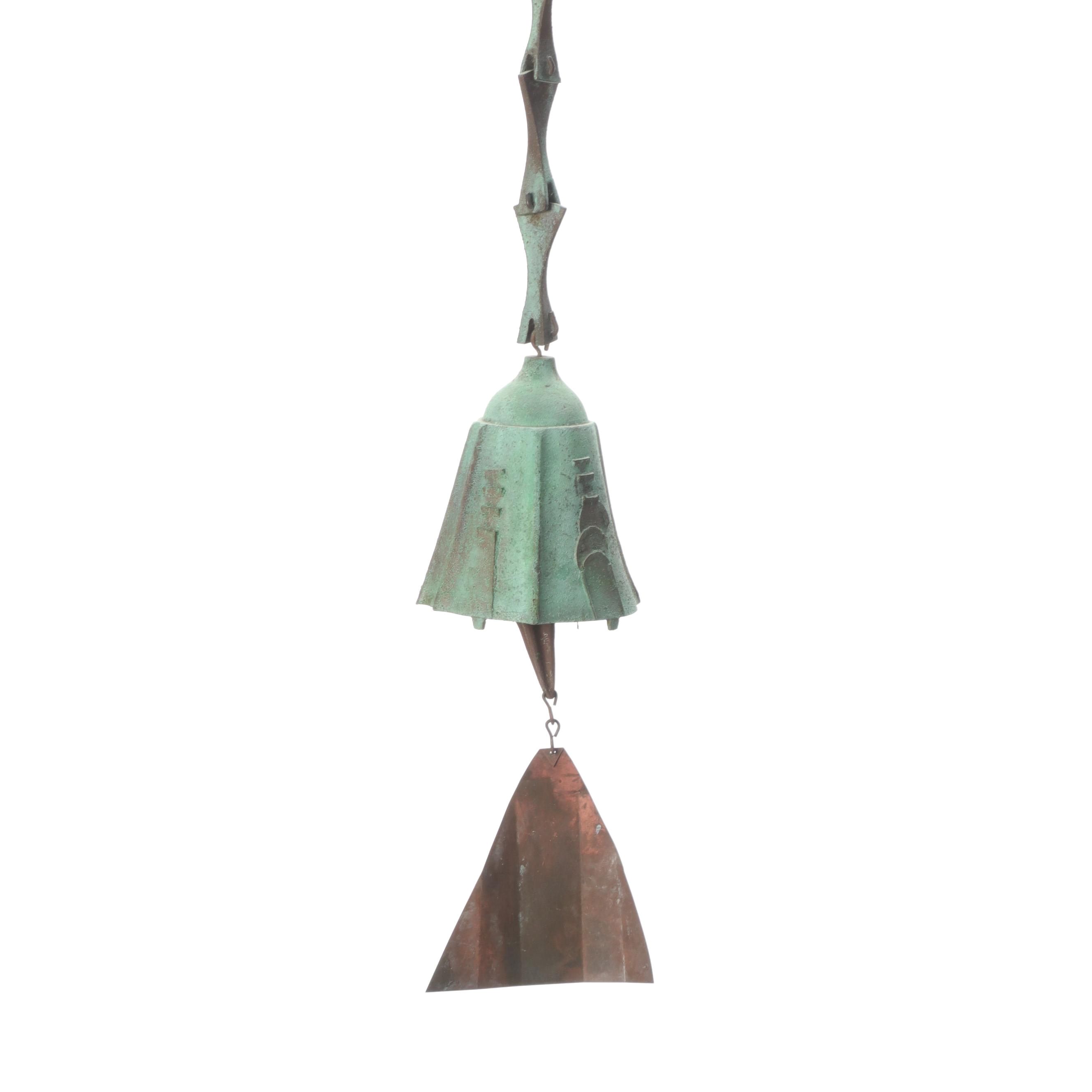 Paolo Soleri Brutalist Style Verdigris Metal Wind Bell