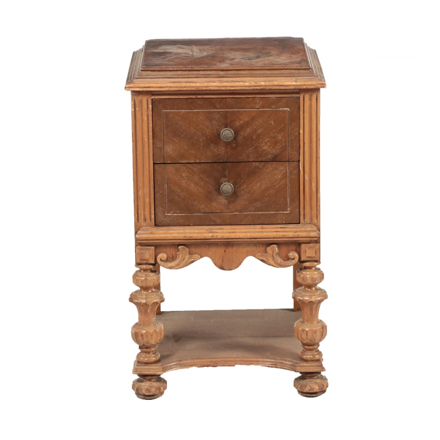 Jacobean Revival Walnut and Hardwood Bedside Chest, Early to Mid 20th Century