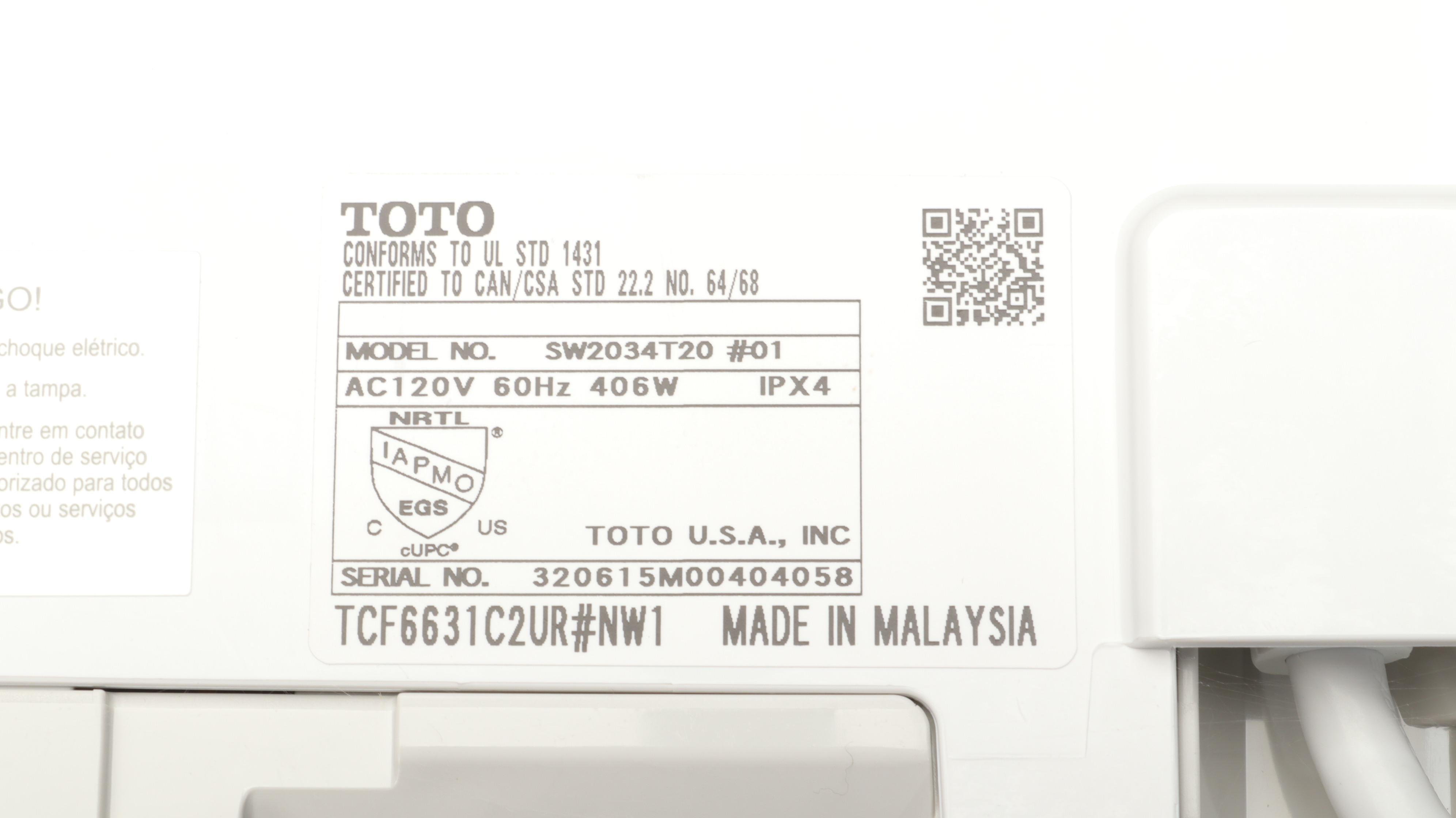 Toto White Porcelain Toilet with Toto Bidet Attachment