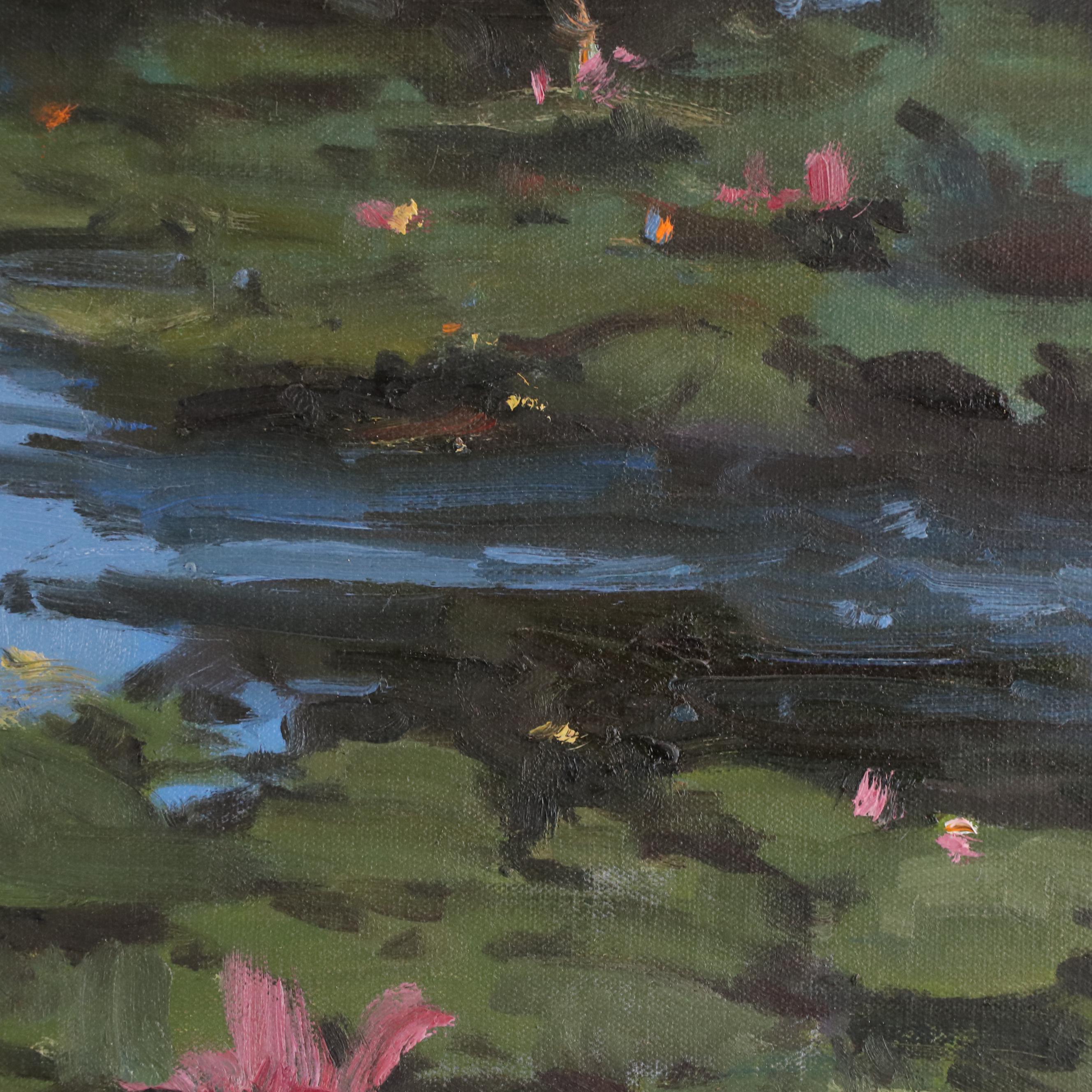 Robert A. Waltsak Pond Landscape Oil Painting, Late 20th Century