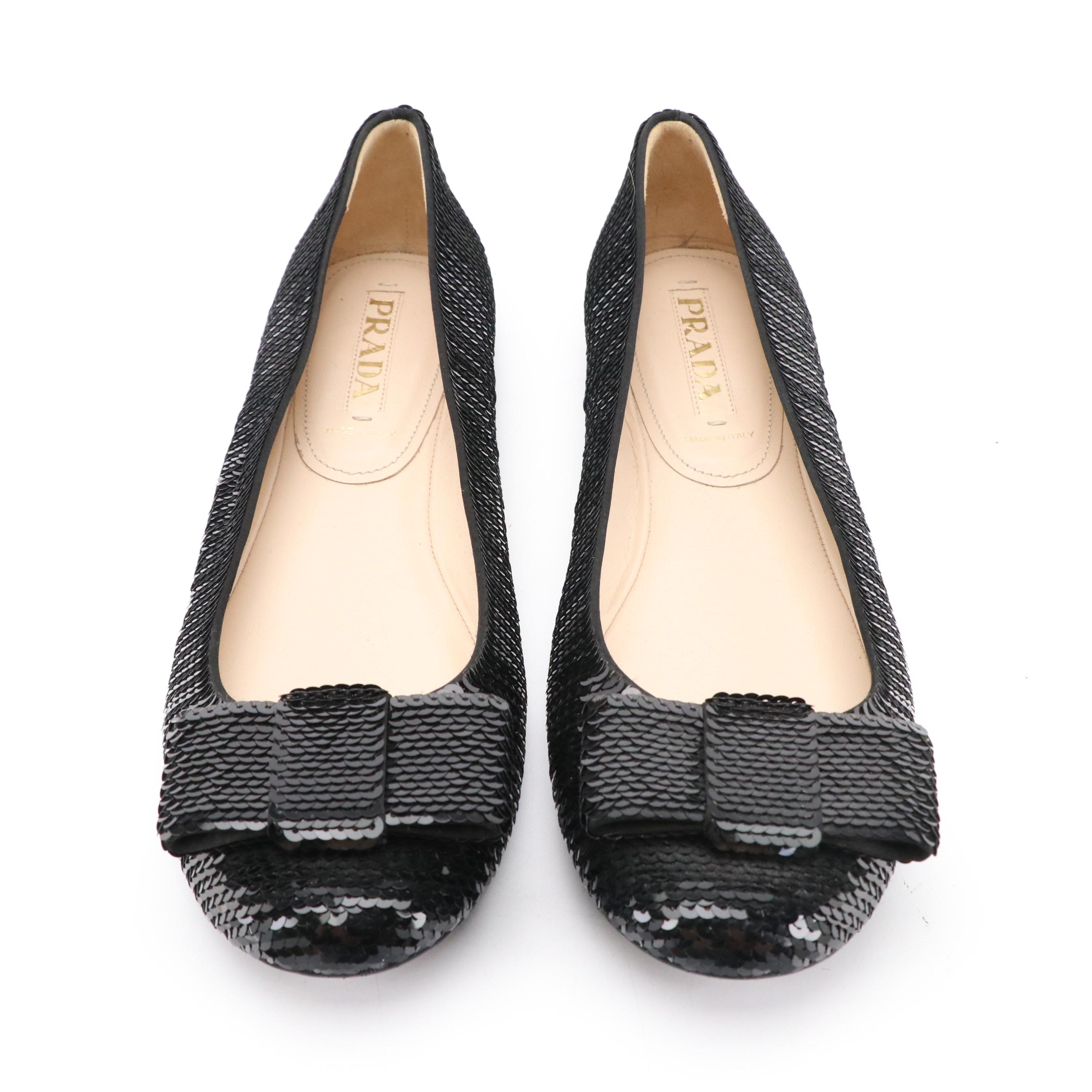 Prada Black Sequined Ballet Flats