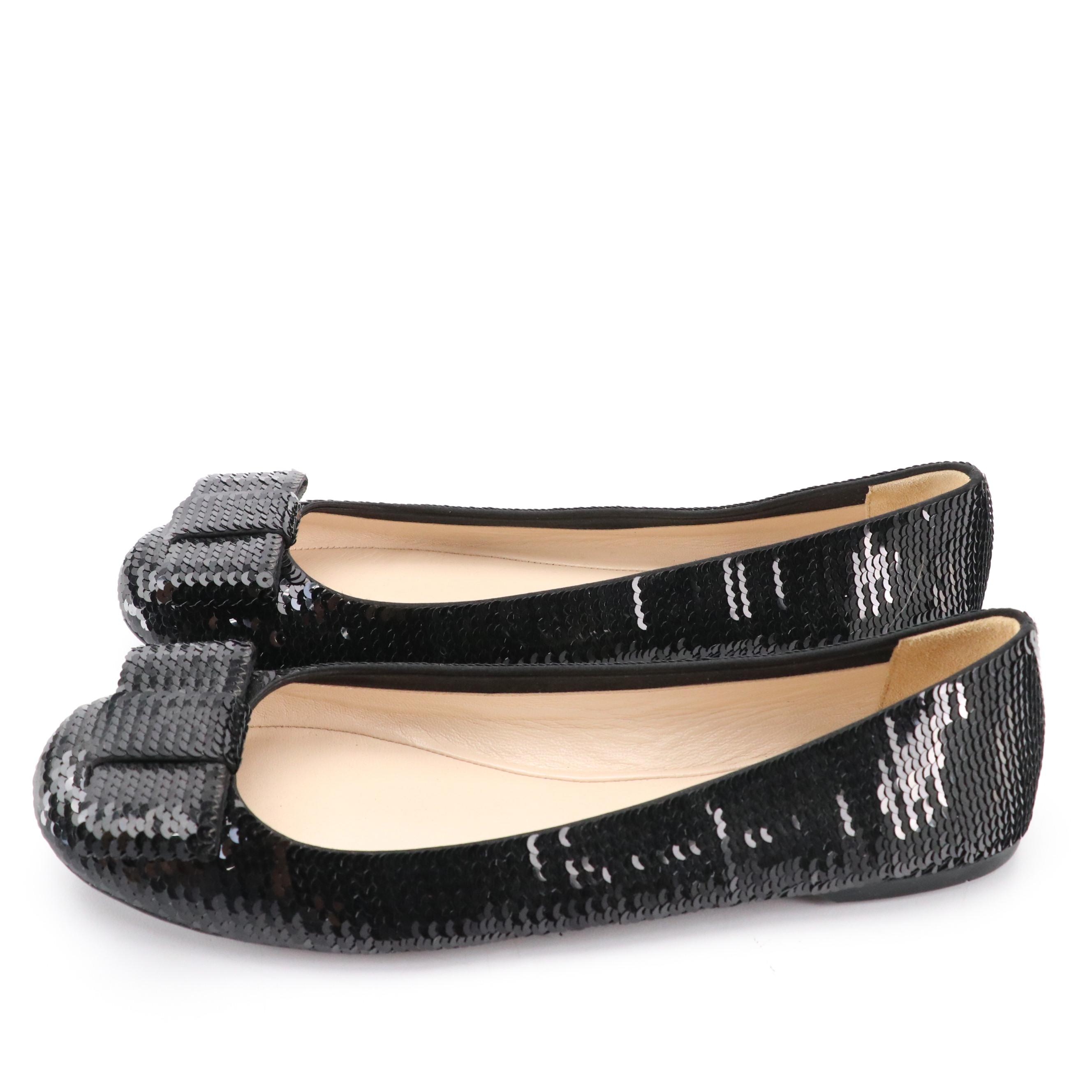 Prada Black Sequined Ballet Flats