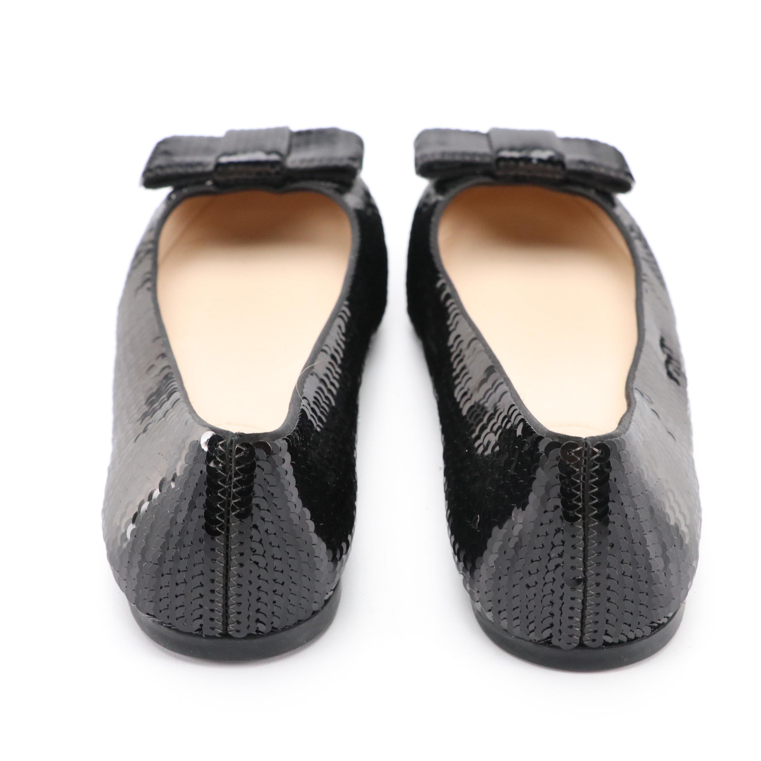 Prada Black Sequined Ballet Flats