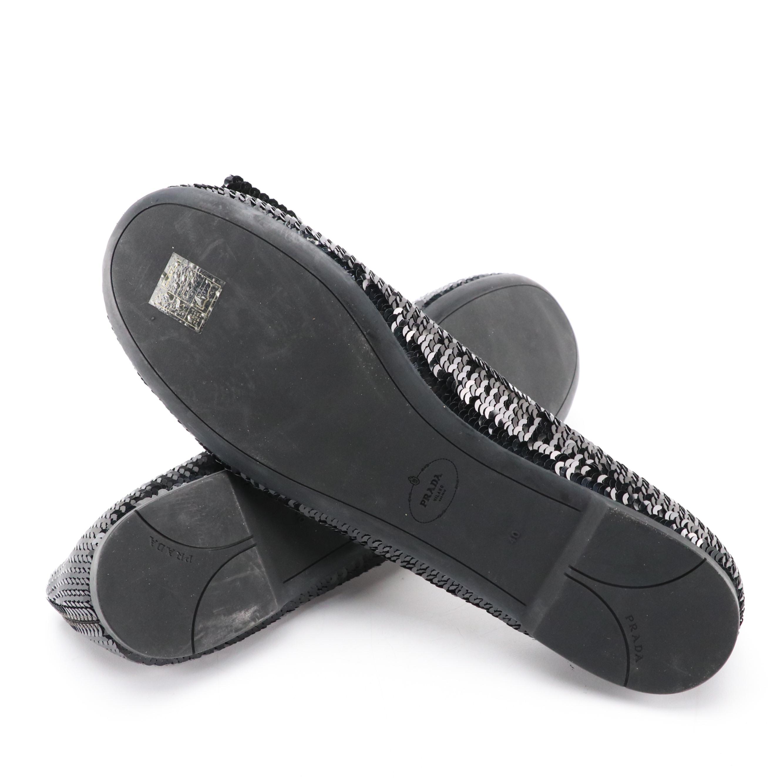 Prada Black Sequined Ballet Flats