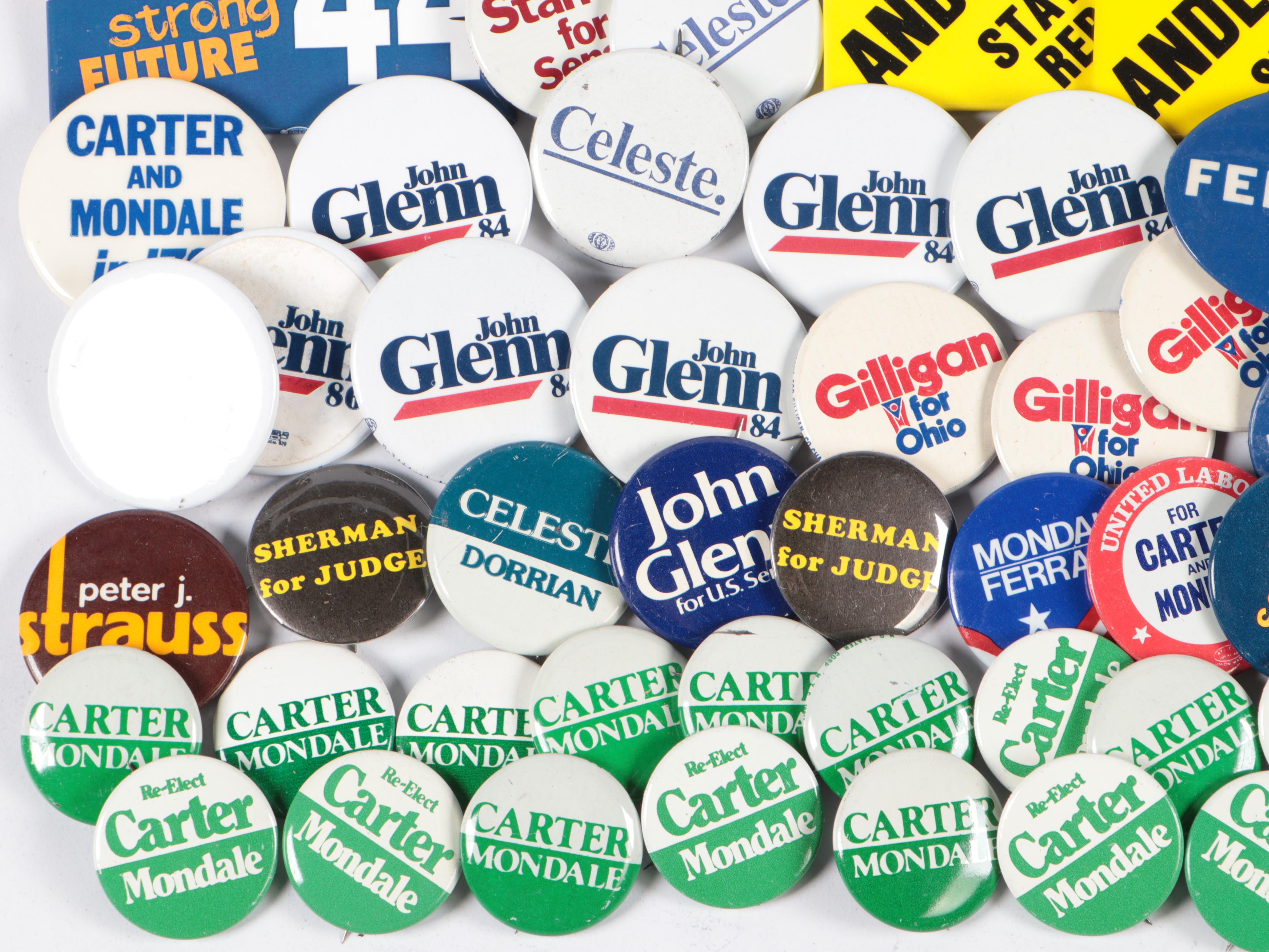 Political Campaign Button Pins Featuring Barack Obama and Jimmy Carter Buttons
