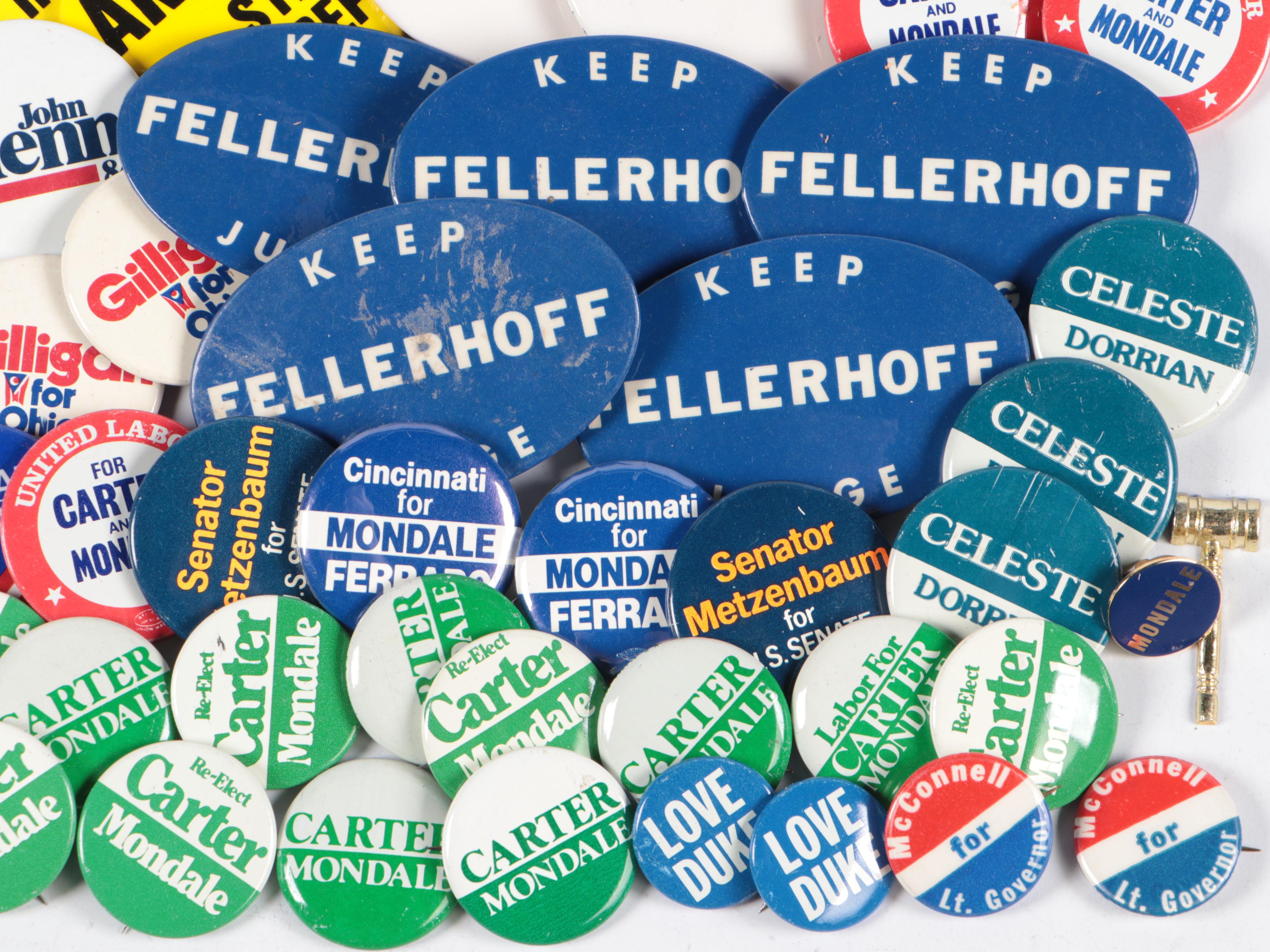 Political Campaign Button Pins Featuring Barack Obama and Jimmy Carter Buttons