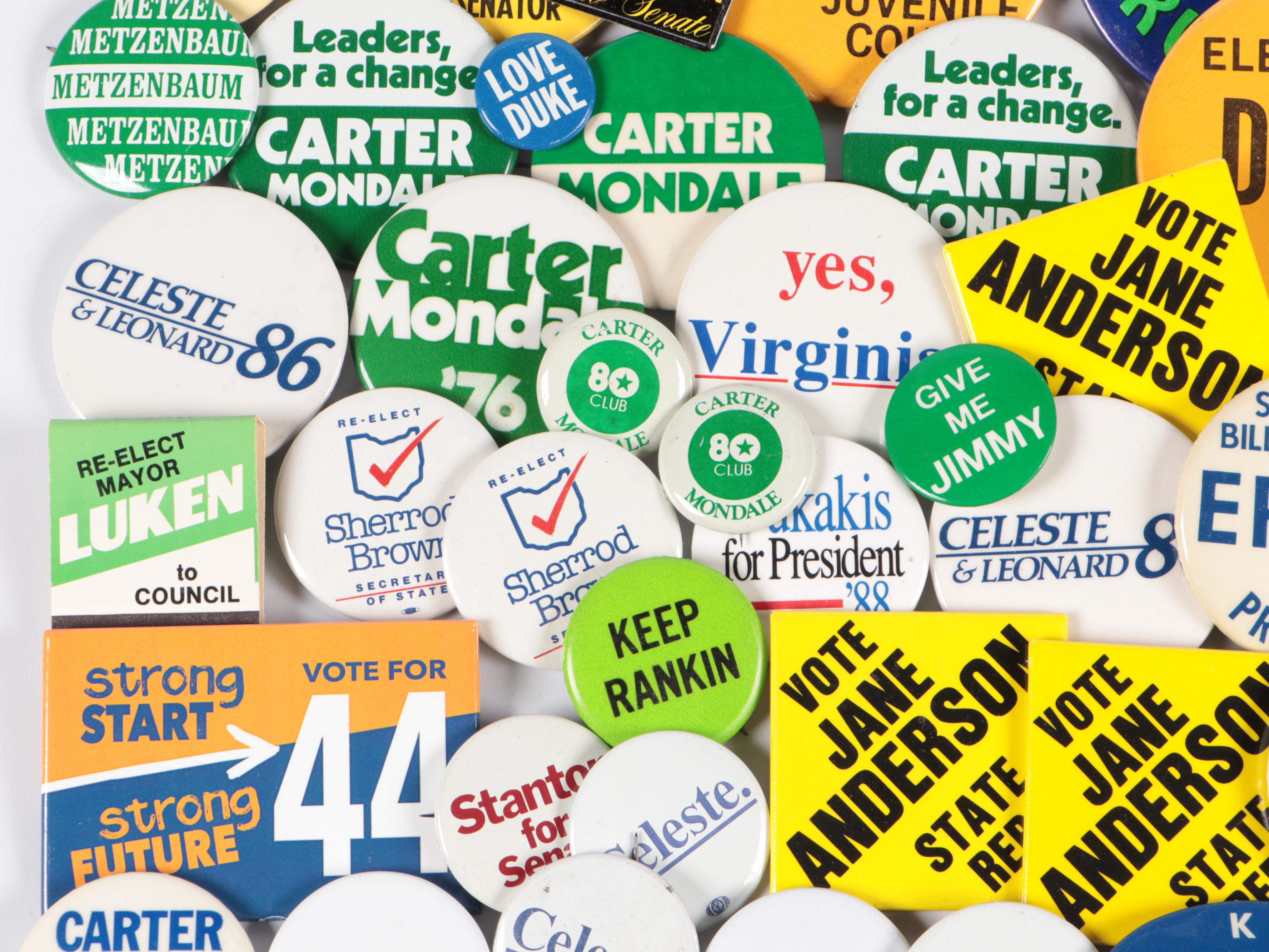 Political Campaign Button Pins Featuring Barack Obama and Jimmy Carter Buttons