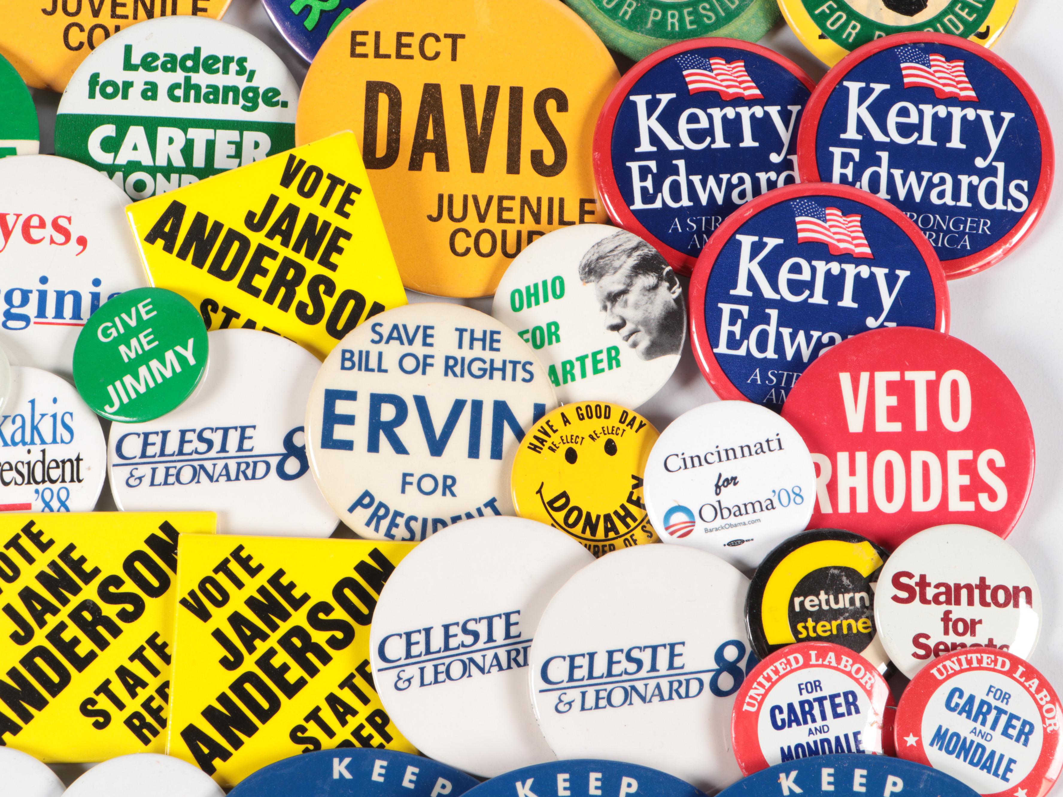Political Campaign Button Pins Featuring Barack Obama and Jimmy Carter Buttons