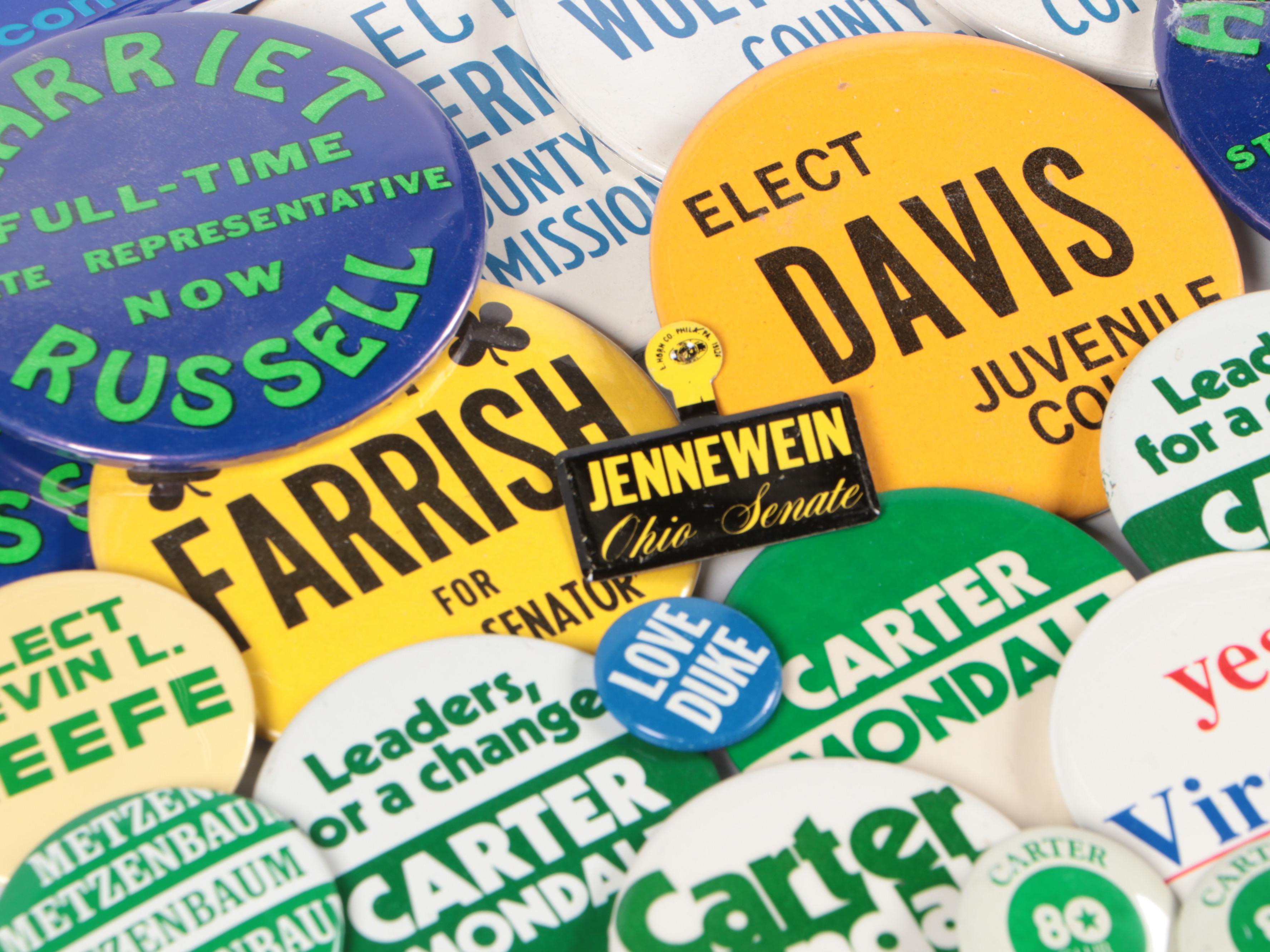 Political Campaign Button Pins Featuring Barack Obama and Jimmy Carter Buttons