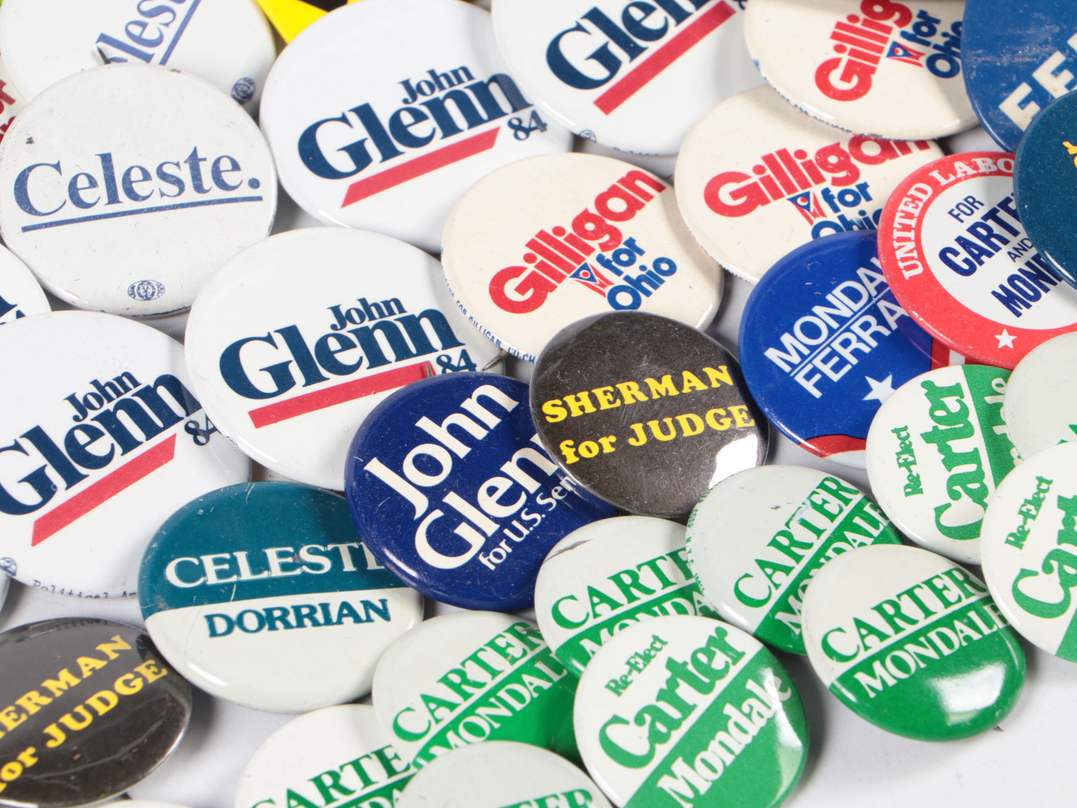 Political Campaign Button Pins Featuring Barack Obama and Jimmy Carter Buttons