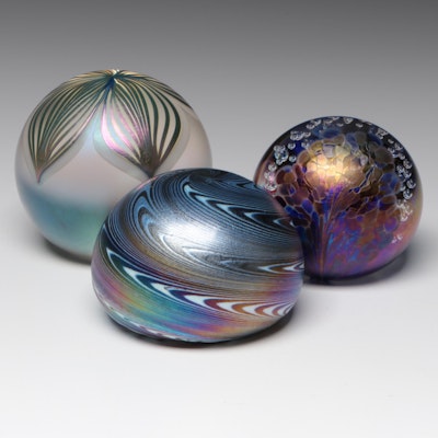 Robert Held and Other Iridescent Blown Glass Paperweights