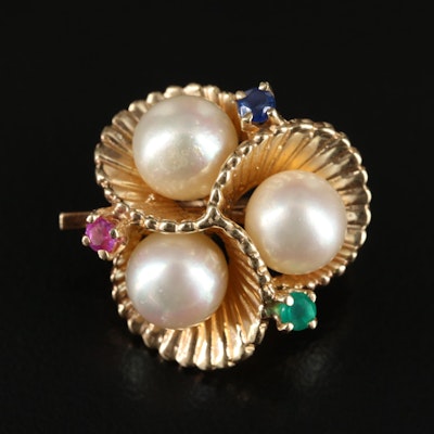 Vintage 14K Pearl, Ruby, Sapphire and Chalcedony Pearl Shortener