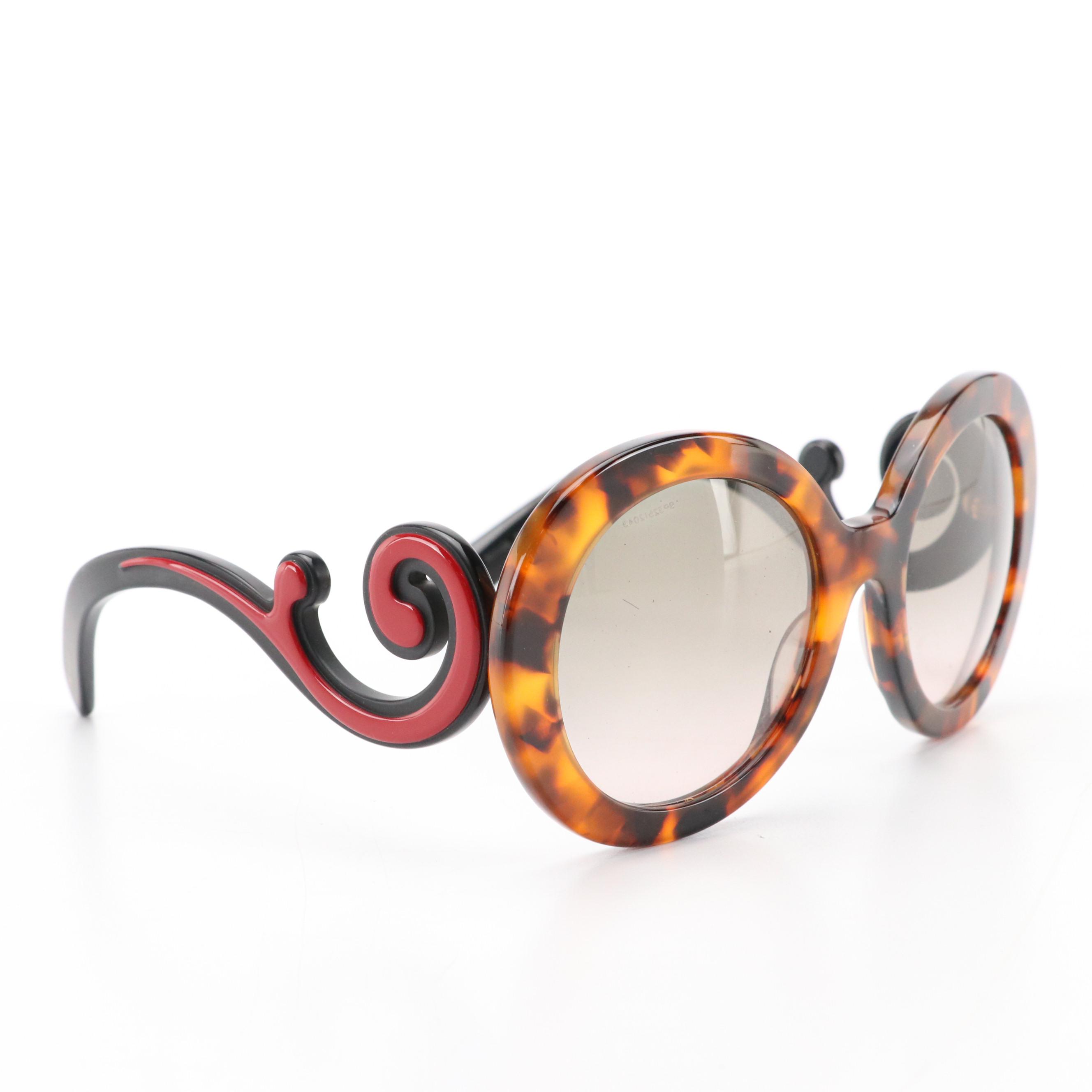 Prada SPR08T Minimal Baroque Oversized Round Sunglasses with Case