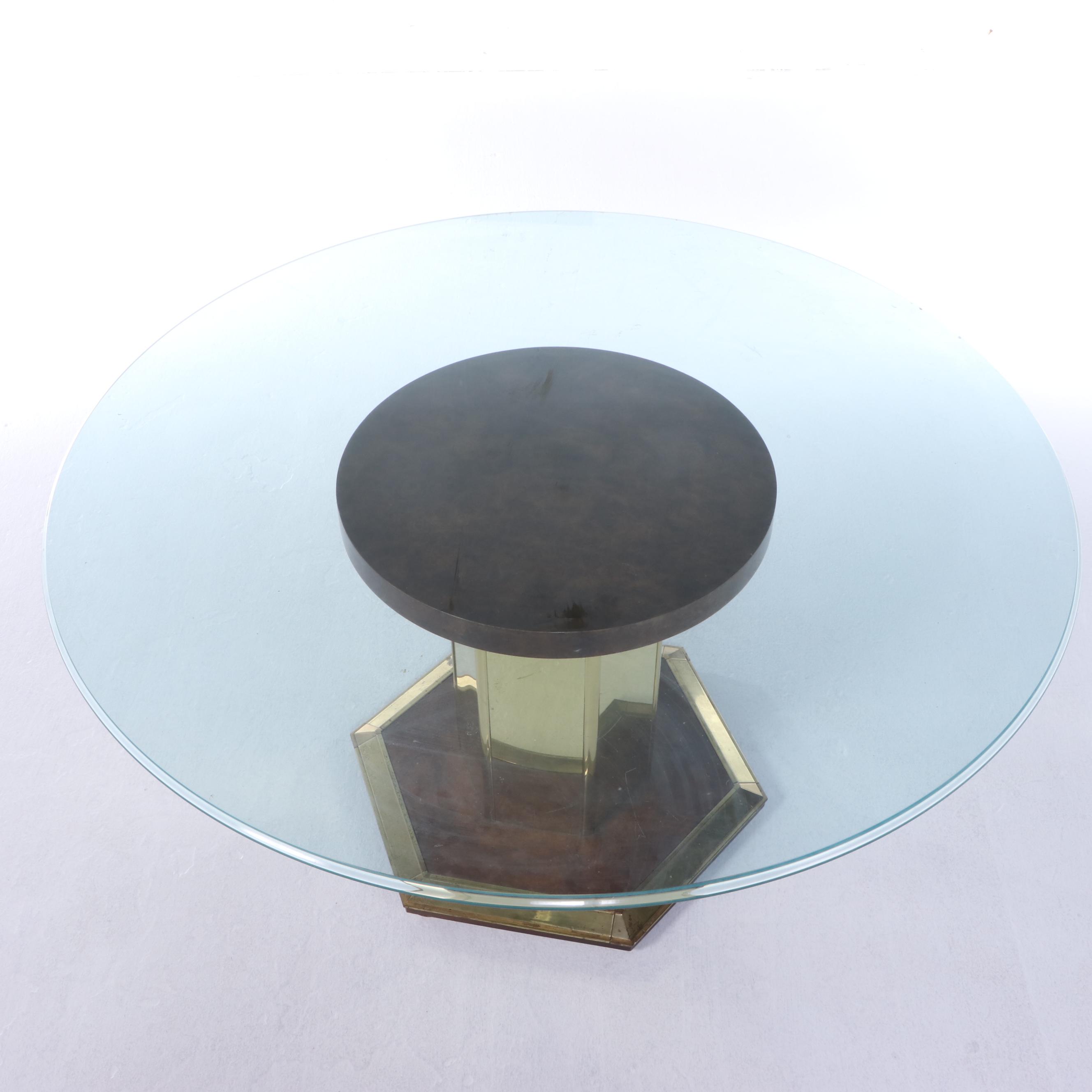 Henredon Glass Top Burl Wood and Lacquered Brass Dining Table