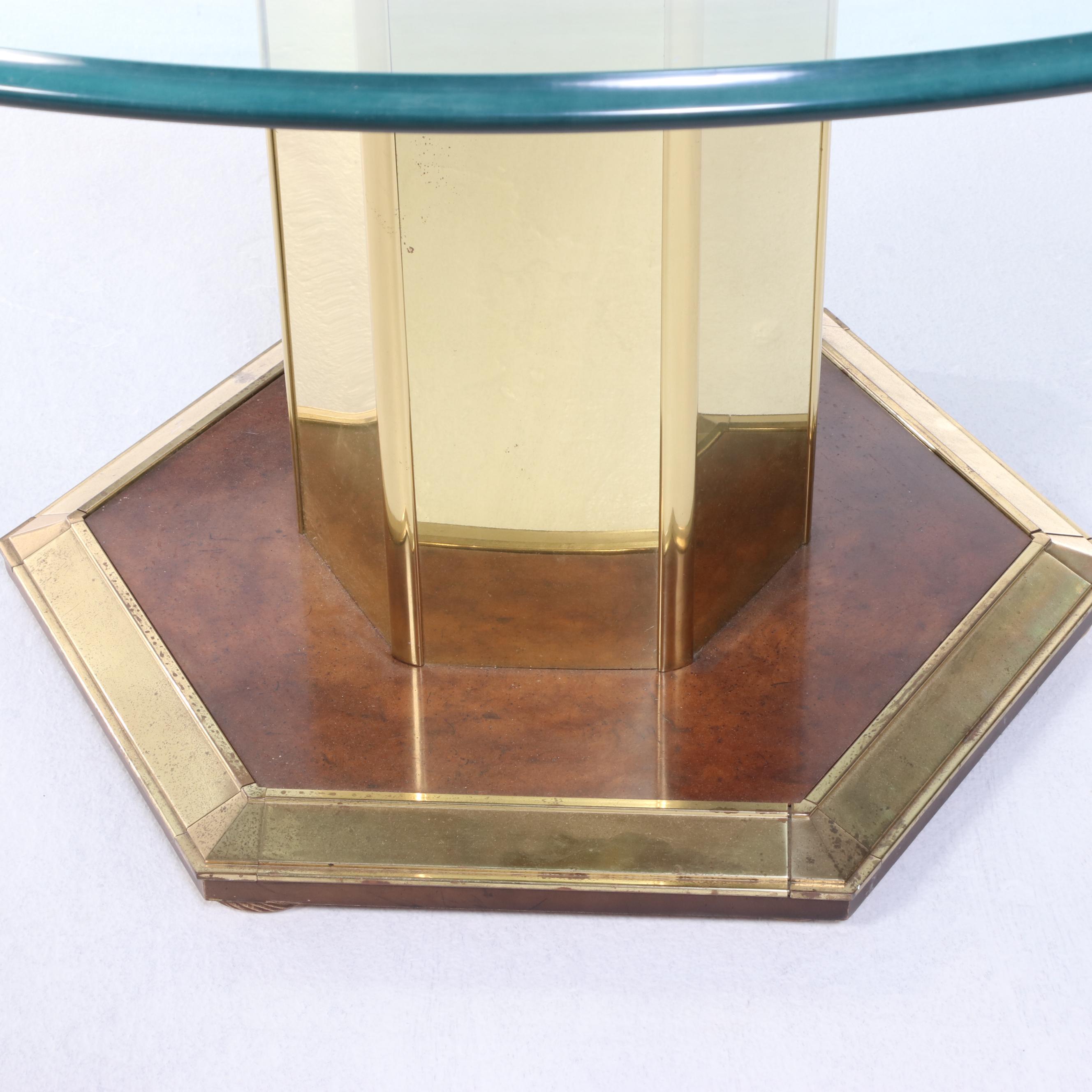 Henredon Glass Top Burl Wood and Lacquered Brass Dining Table