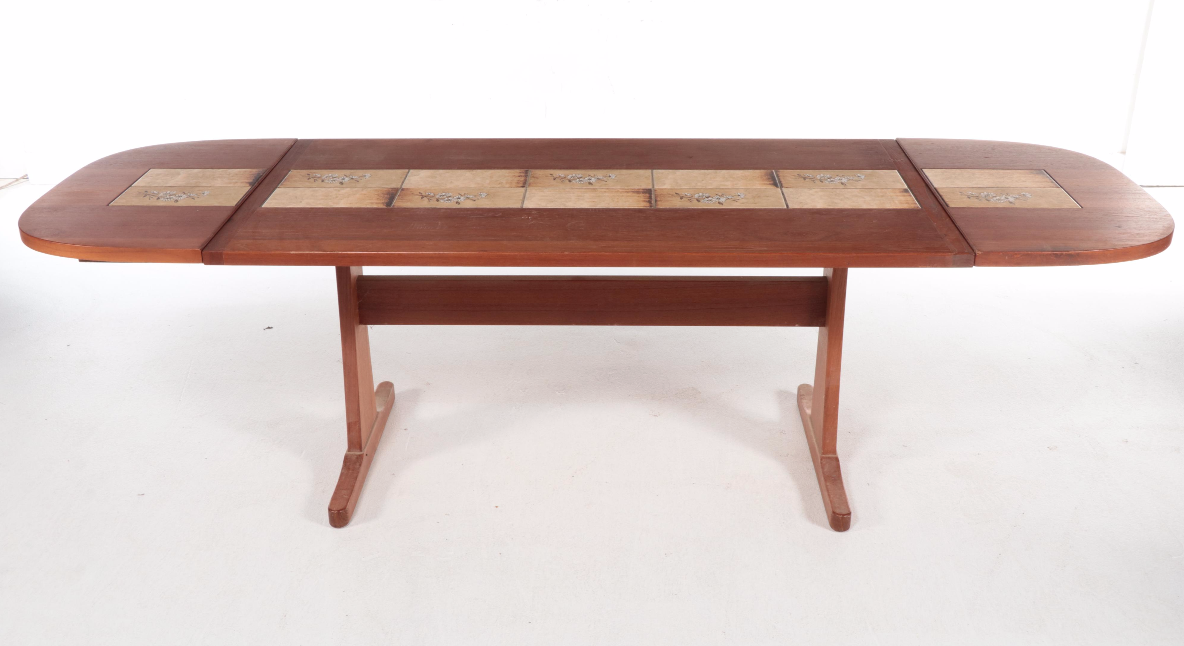 Basic Witz Danish Modern Teak and Tile Drop-Leaf Dining Table with Six Chairs