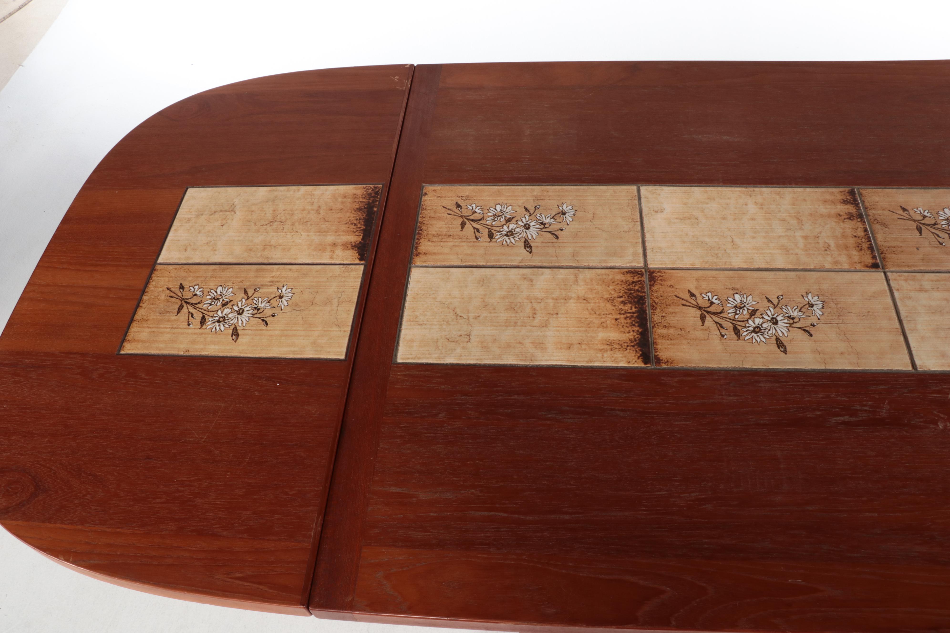 Basic Witz Danish Modern Teak and Tile Drop-Leaf Dining Table with Six Chairs