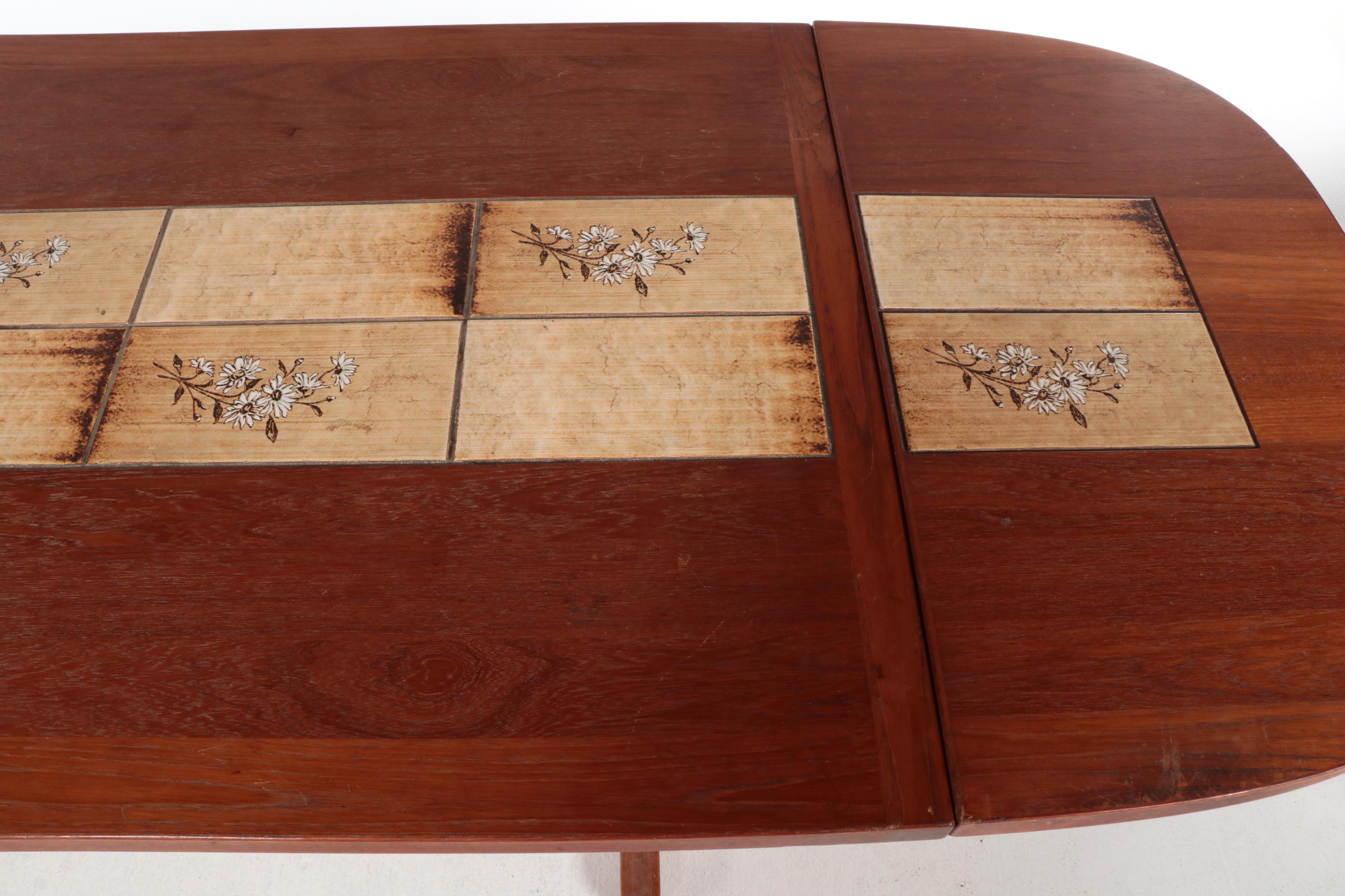 Basic Witz Danish Modern Teak and Tile Drop-Leaf Dining Table with Six Chairs