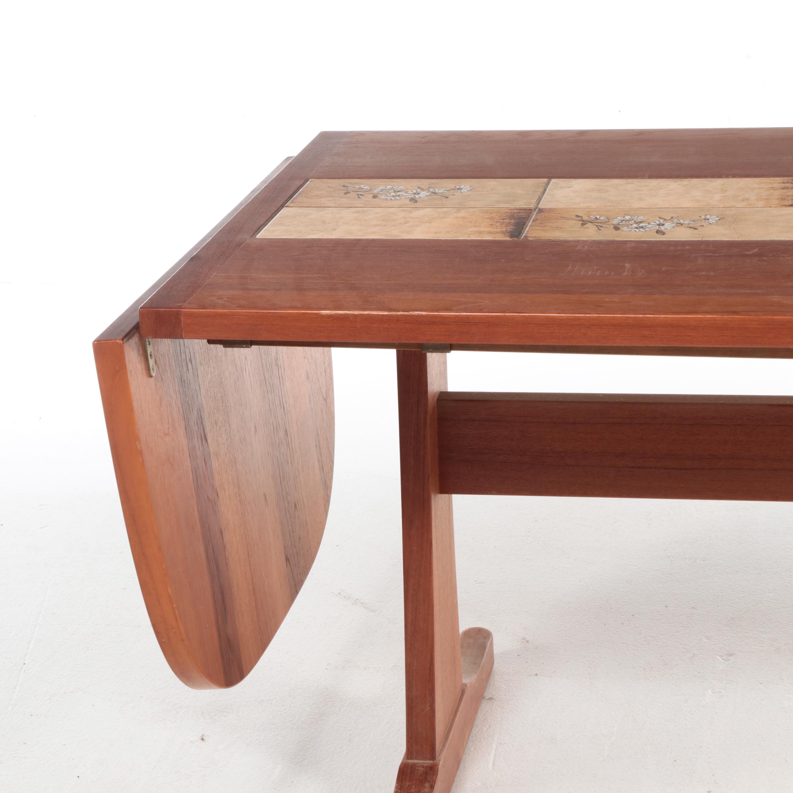 Basic Witz Danish Modern Teak and Tile Drop-Leaf Dining Table with Six Chairs