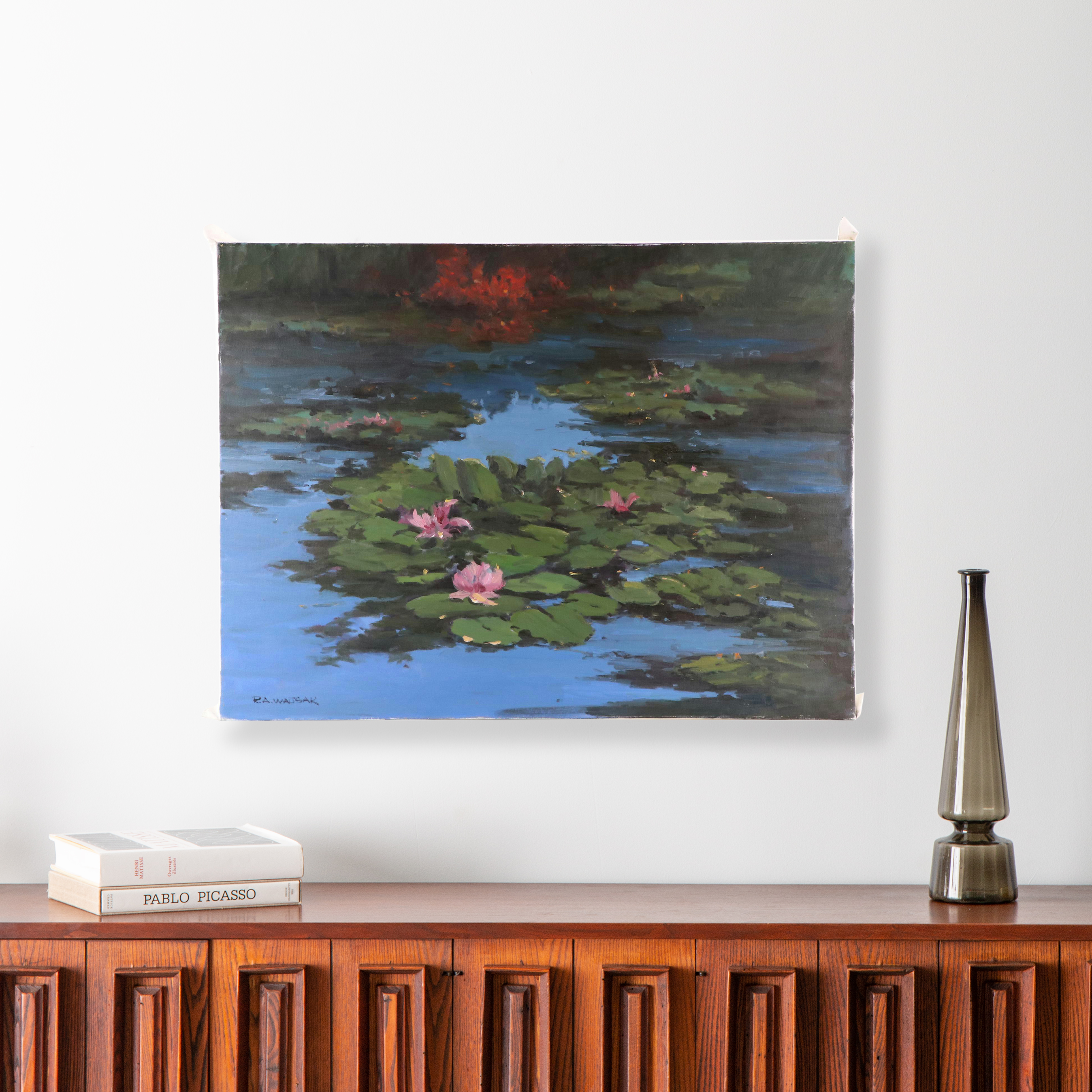 Robert A. Waltsak Pond Landscape Oil Painting, Late 20th Century