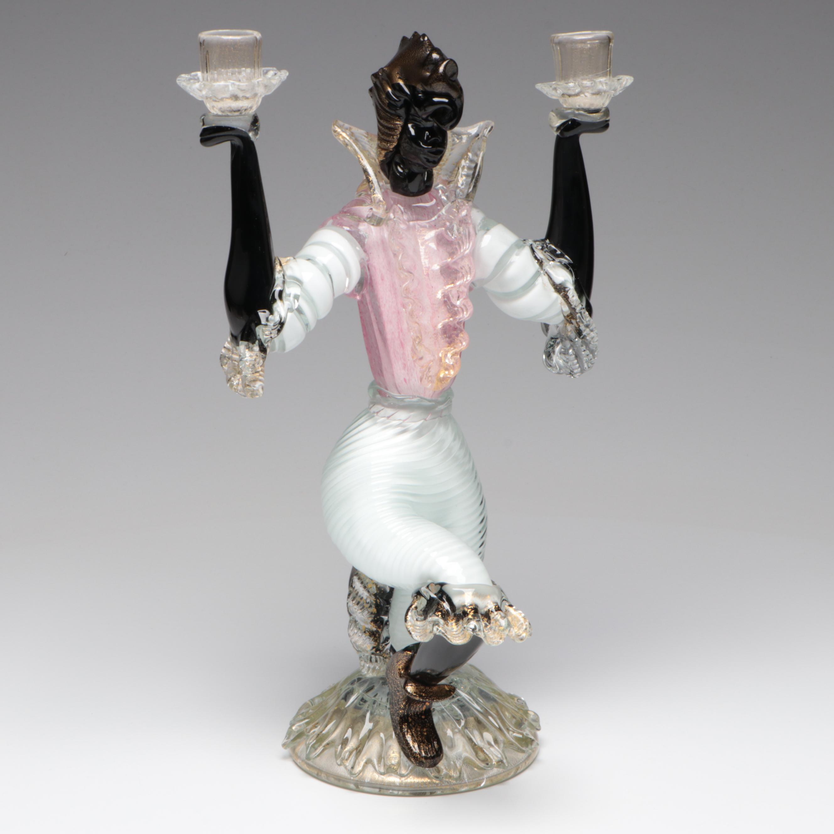 Murano Venetian Blackamoor Style Two-Light Candlestick, Mid-20th Century