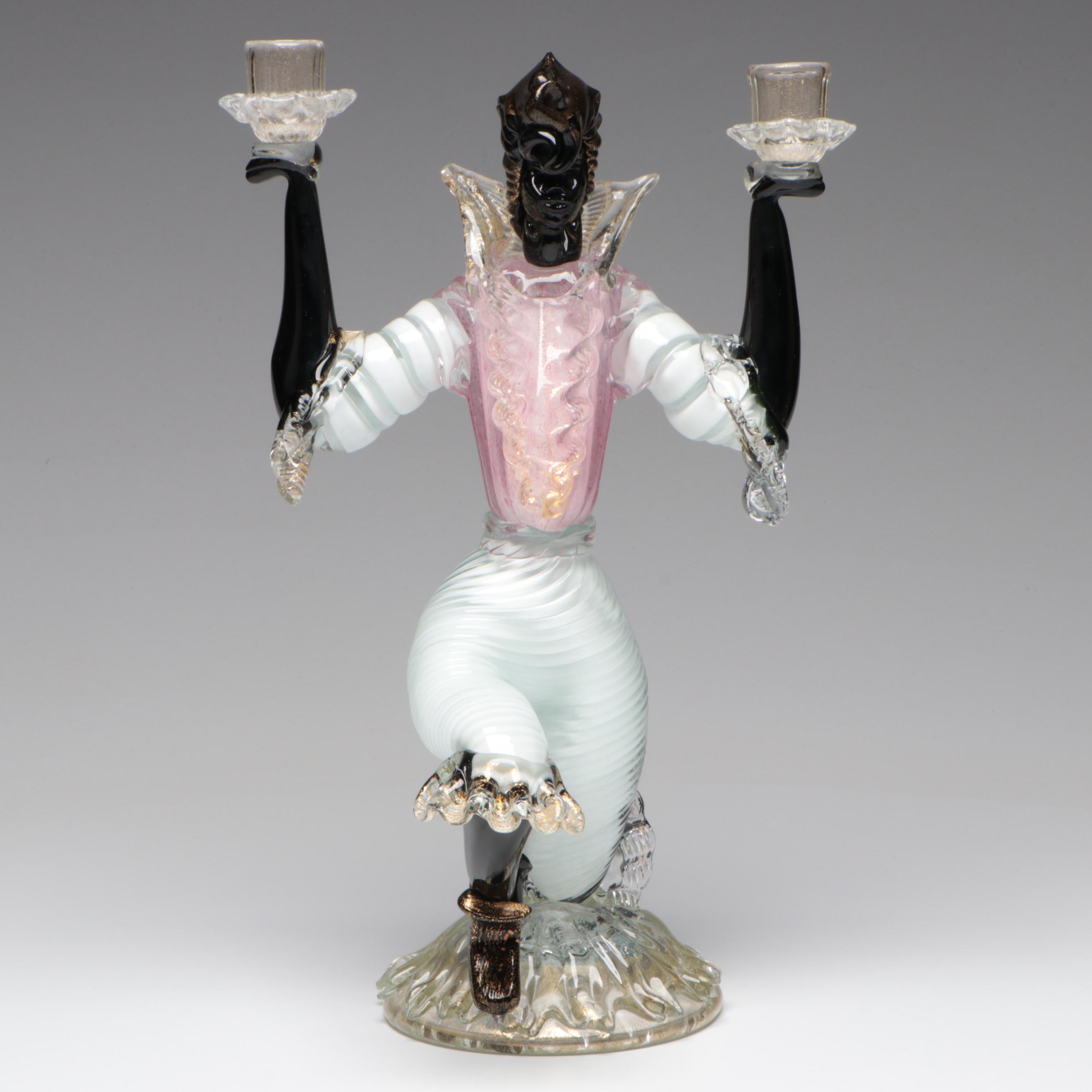 Murano Venetian Blackamoor Style Two-Light Candlestick, Mid-20th Century
