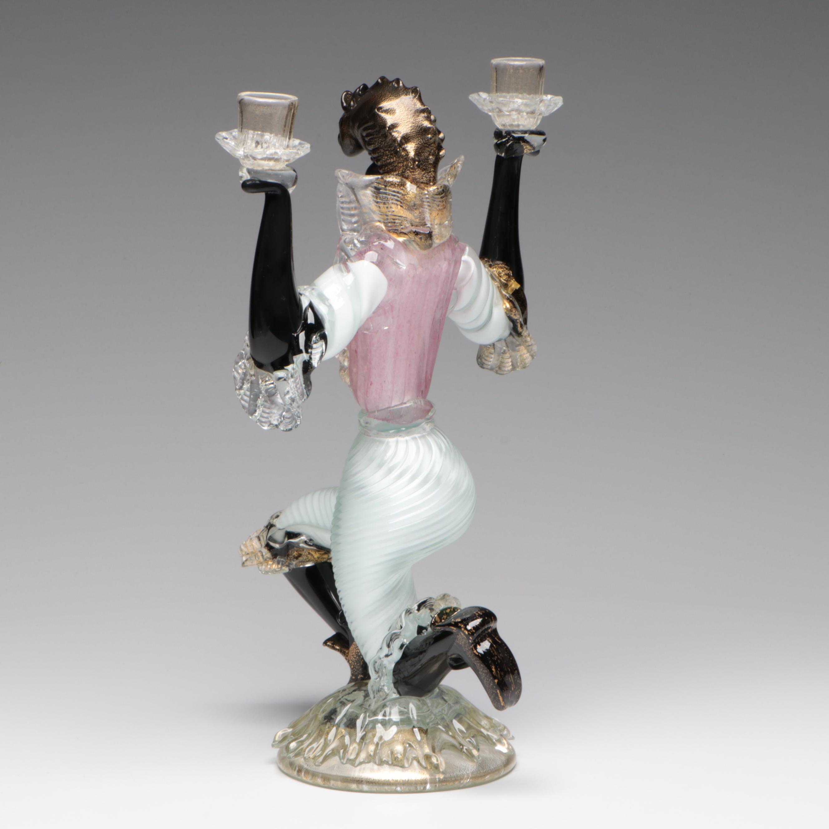 Murano Venetian Blackamoor Style Two-Light Candlestick, Mid-20th Century