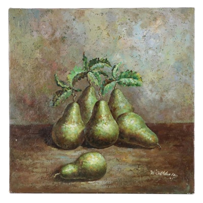 Still Life Acrylic Painting of Pears, 21st Century