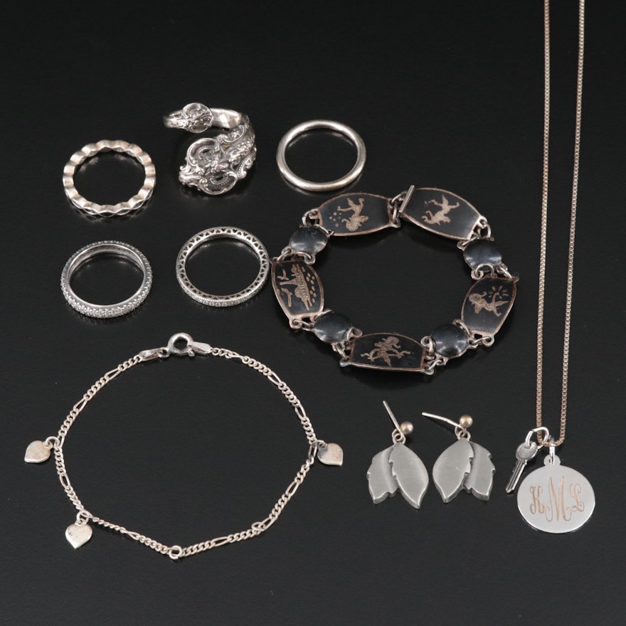 Sterling, Siam Panel Bracelet and Pandora Featured in Jewelry Assortment