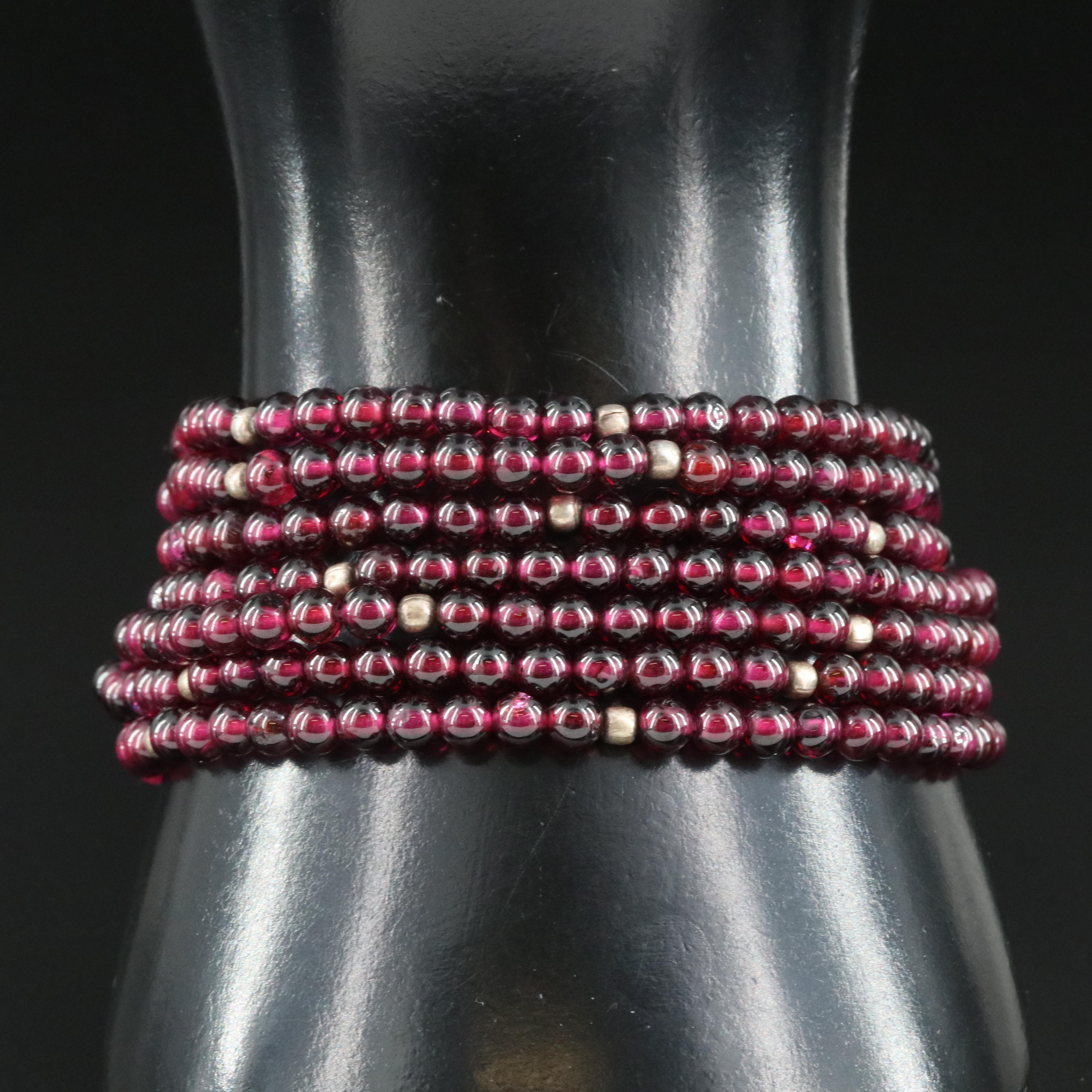 Sterling Rhodolite Garnet Multi-Strand Bracelet