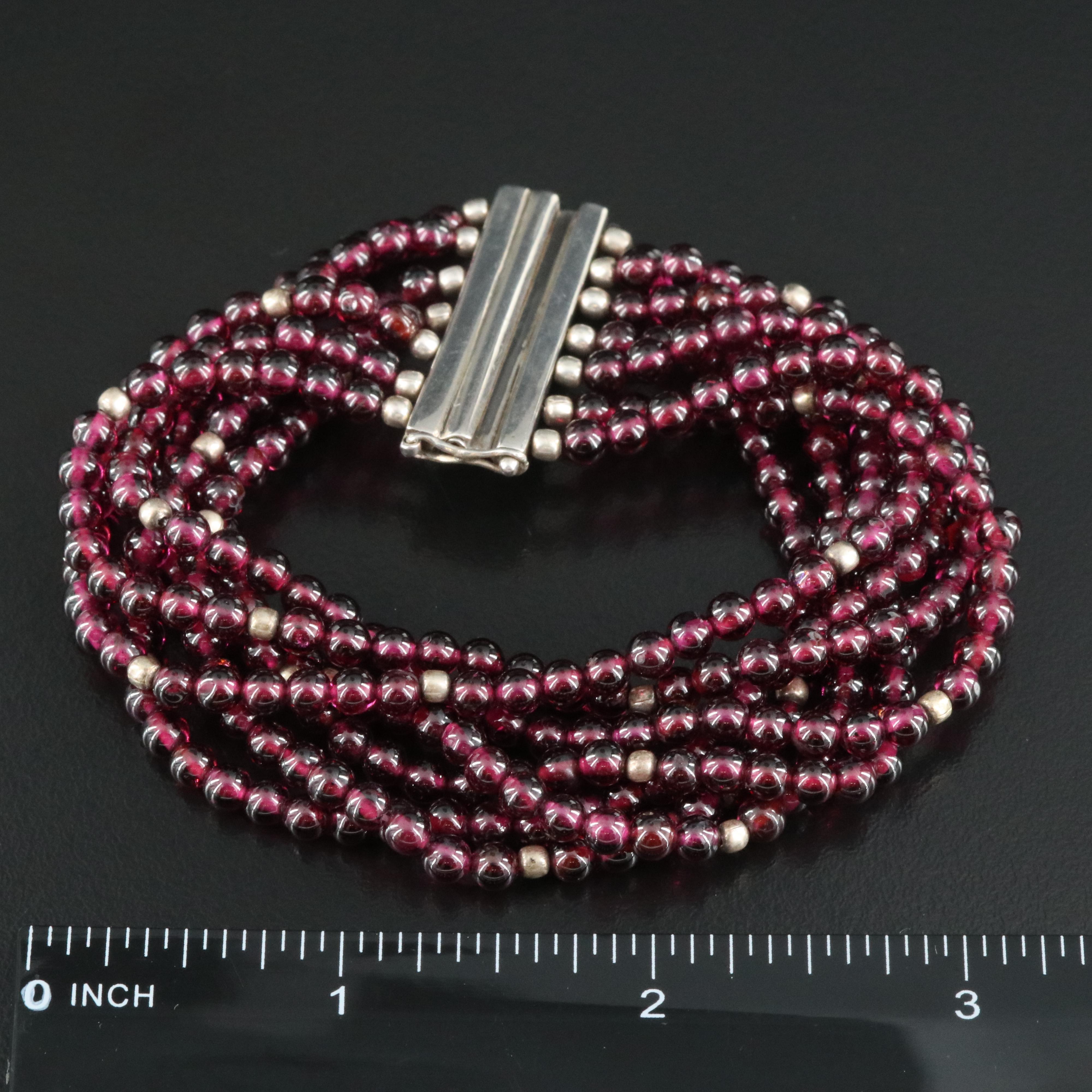 Sterling Rhodolite Garnet Multi-Strand Bracelet