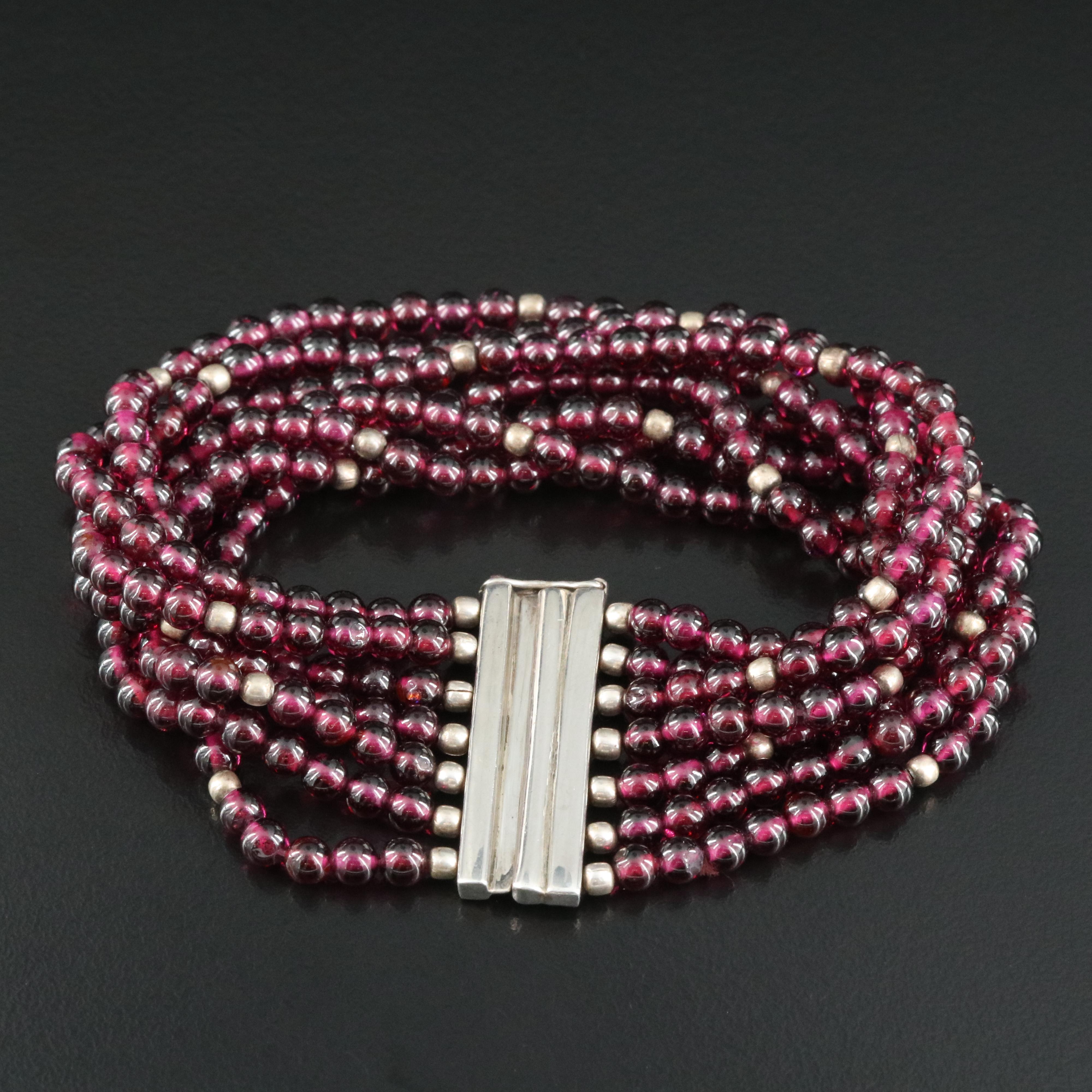 Sterling Rhodolite Garnet Multi-Strand Bracelet