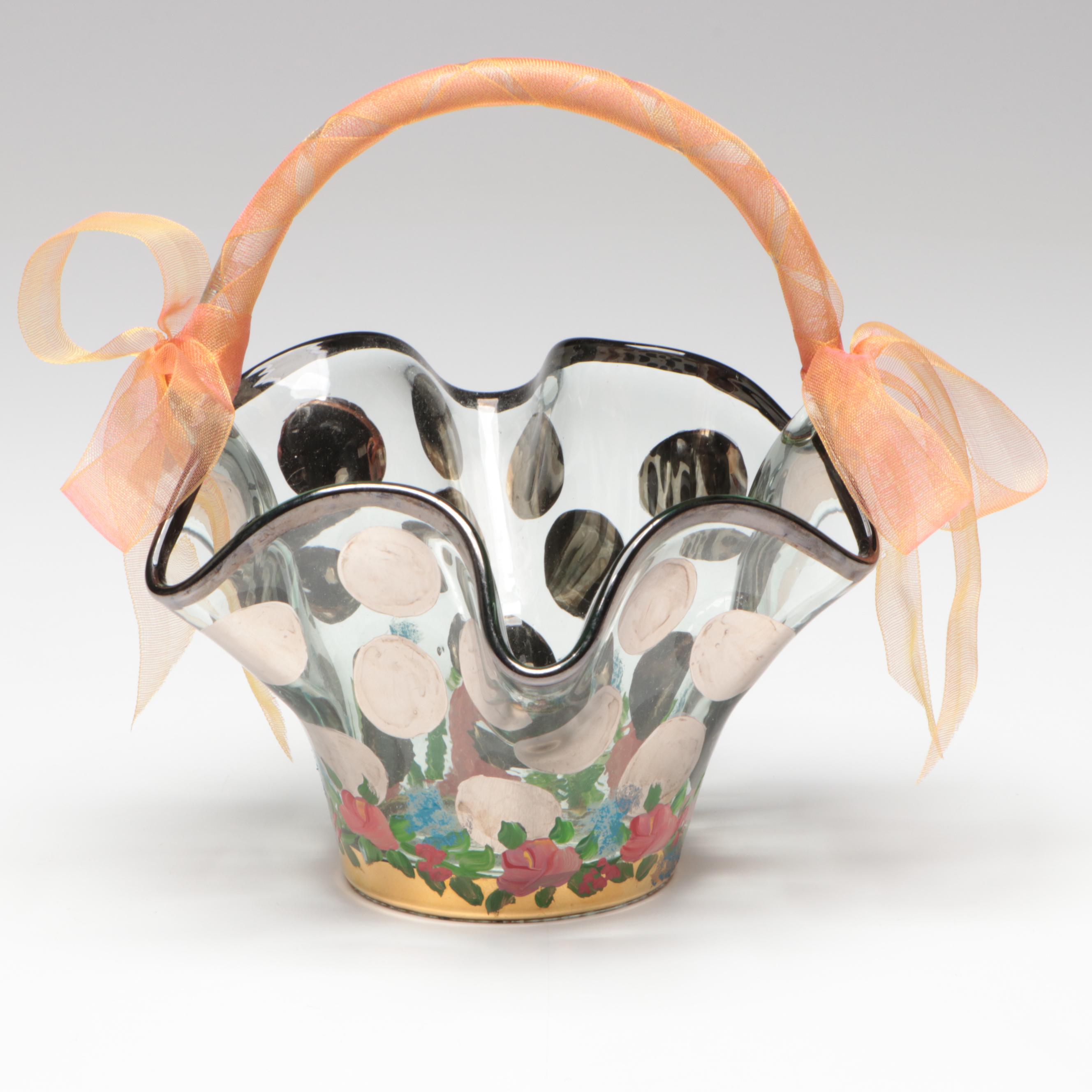 MacKenzie-Childs "Circus" Hand-Painted Glass Basket and Vases, 21st C.