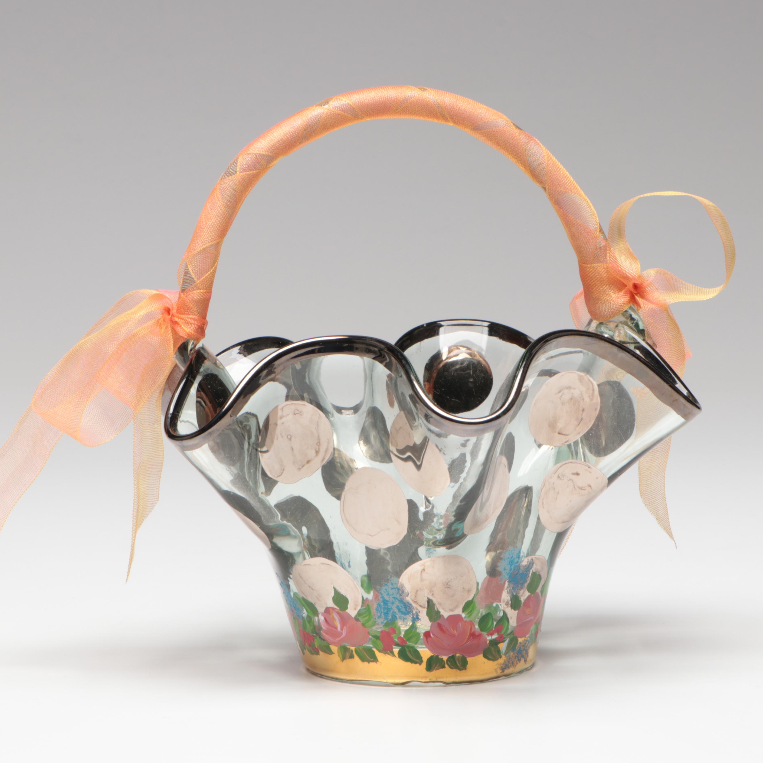 MacKenzie-Childs "Circus" Hand-Painted Glass Basket and Vases, 21st C.