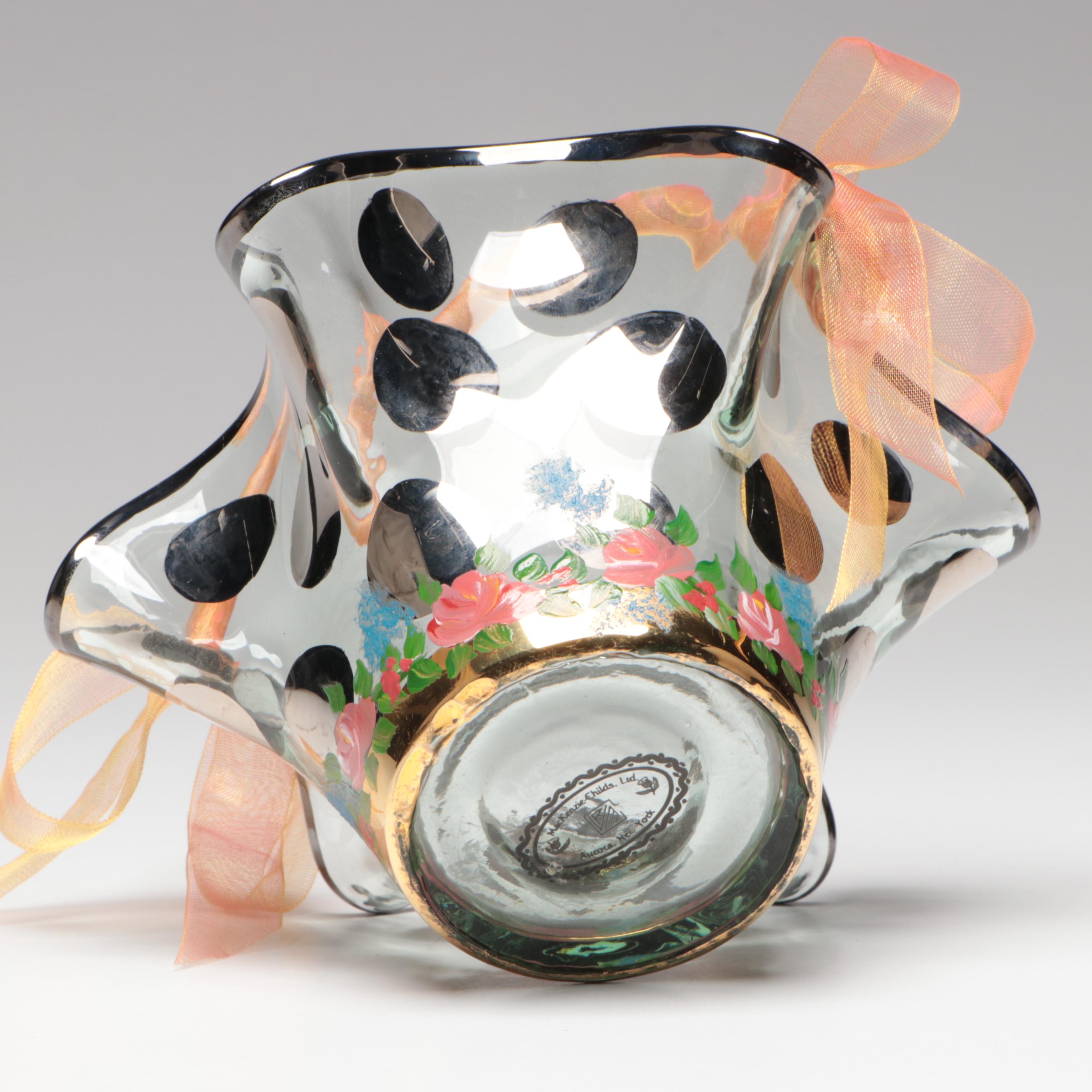 MacKenzie-Childs "Circus" Hand-Painted Glass Basket and Vases, 21st C.